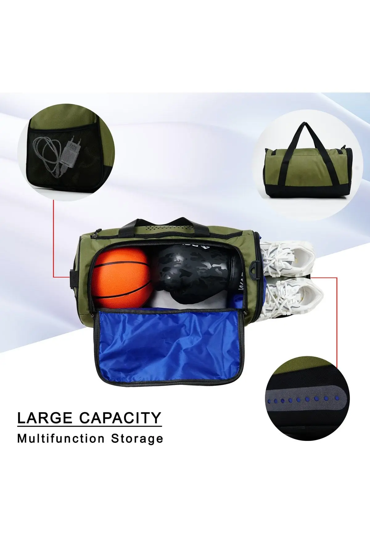 Haki Ayakkabı Gözlü Unisex Orta Boy Spor Fitness Ve Seyahat Çantası