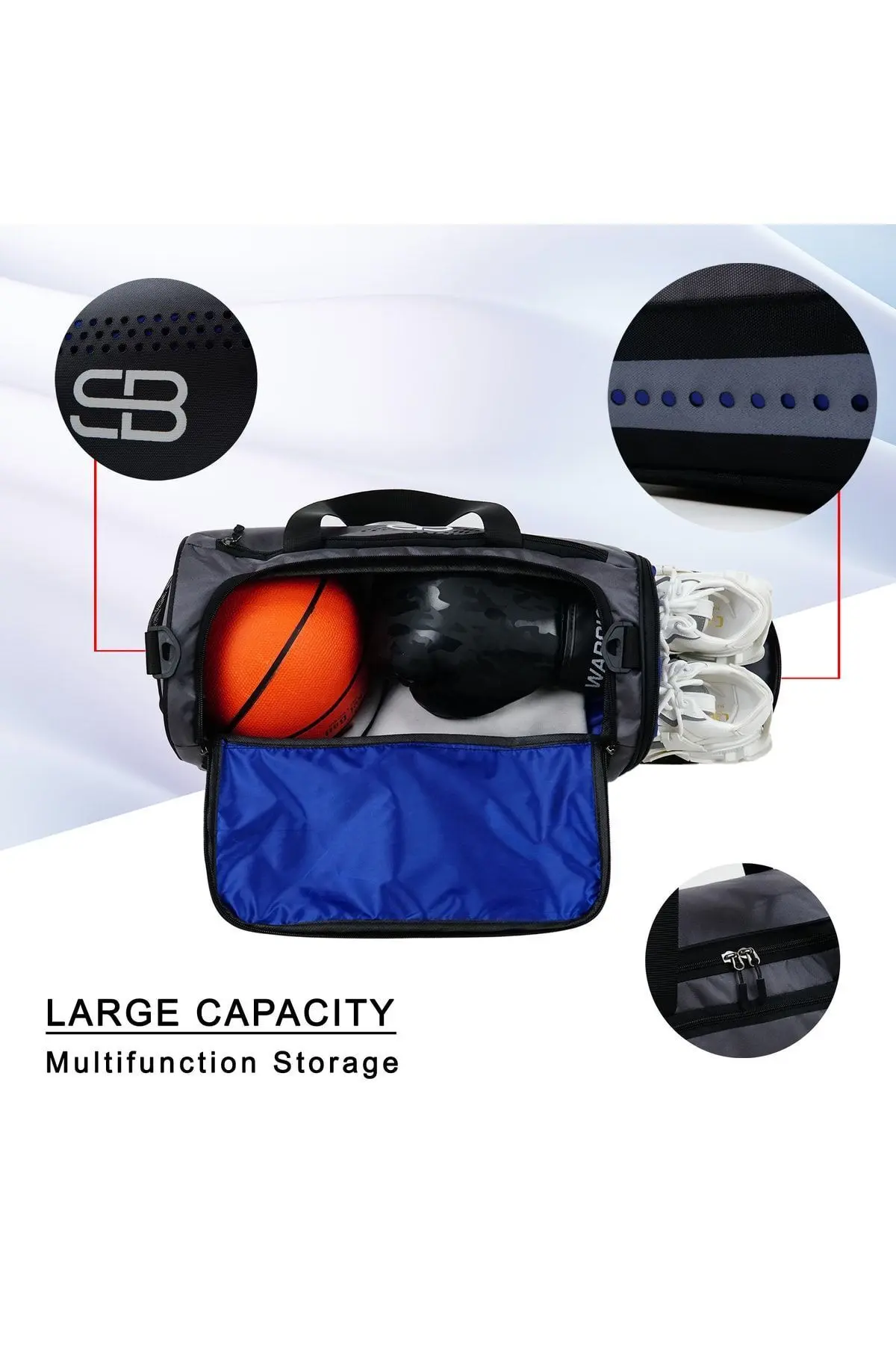 Ayakkabı Gözlü Havalandırmalı Orta Boy Unisex Gri Spor Fitness Ve Seyahat Çantası