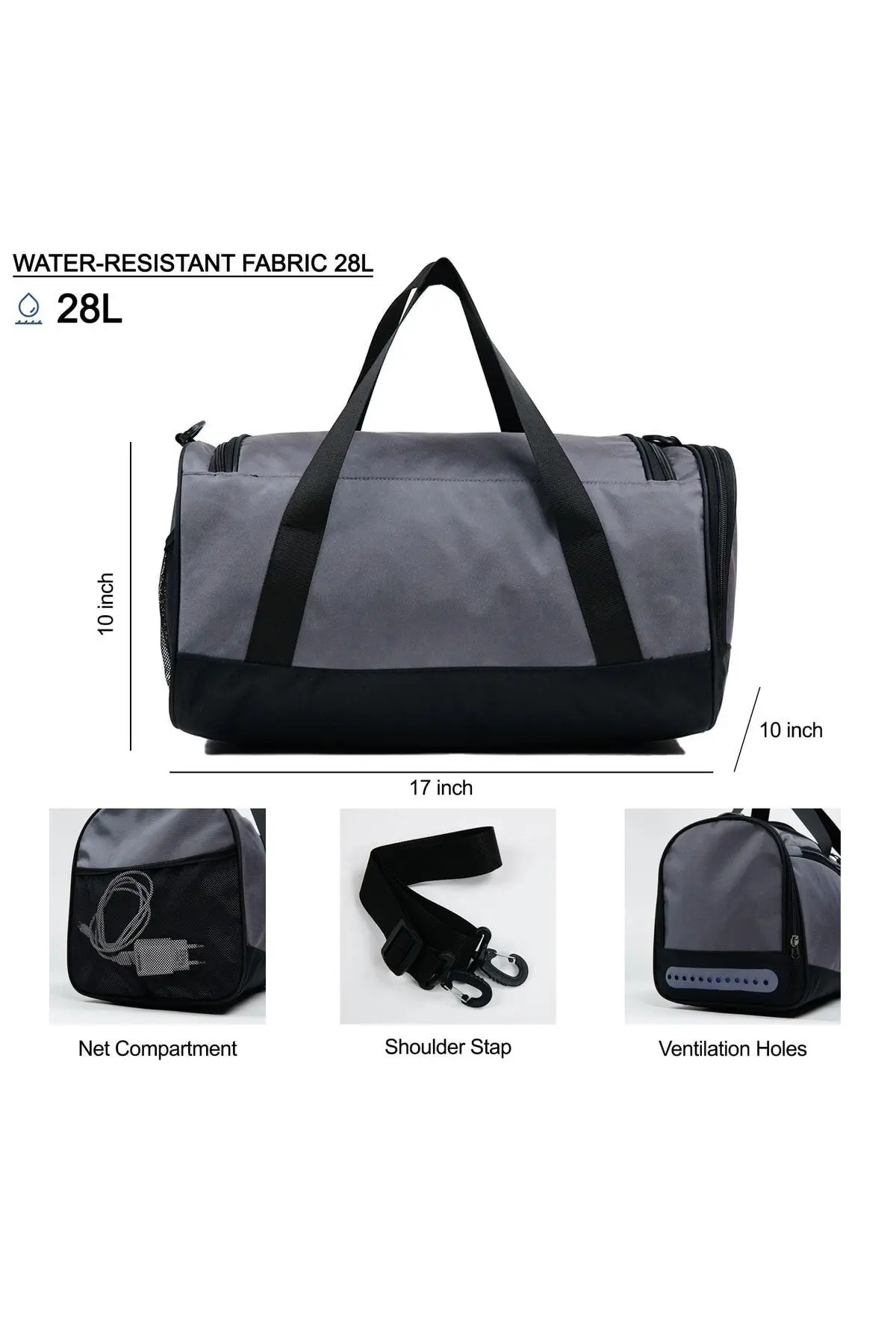 Ayakkabı Gözlü Havalandırmalı Orta Boy Unisex Gri Spor Fitness Ve Seyahat Çantası