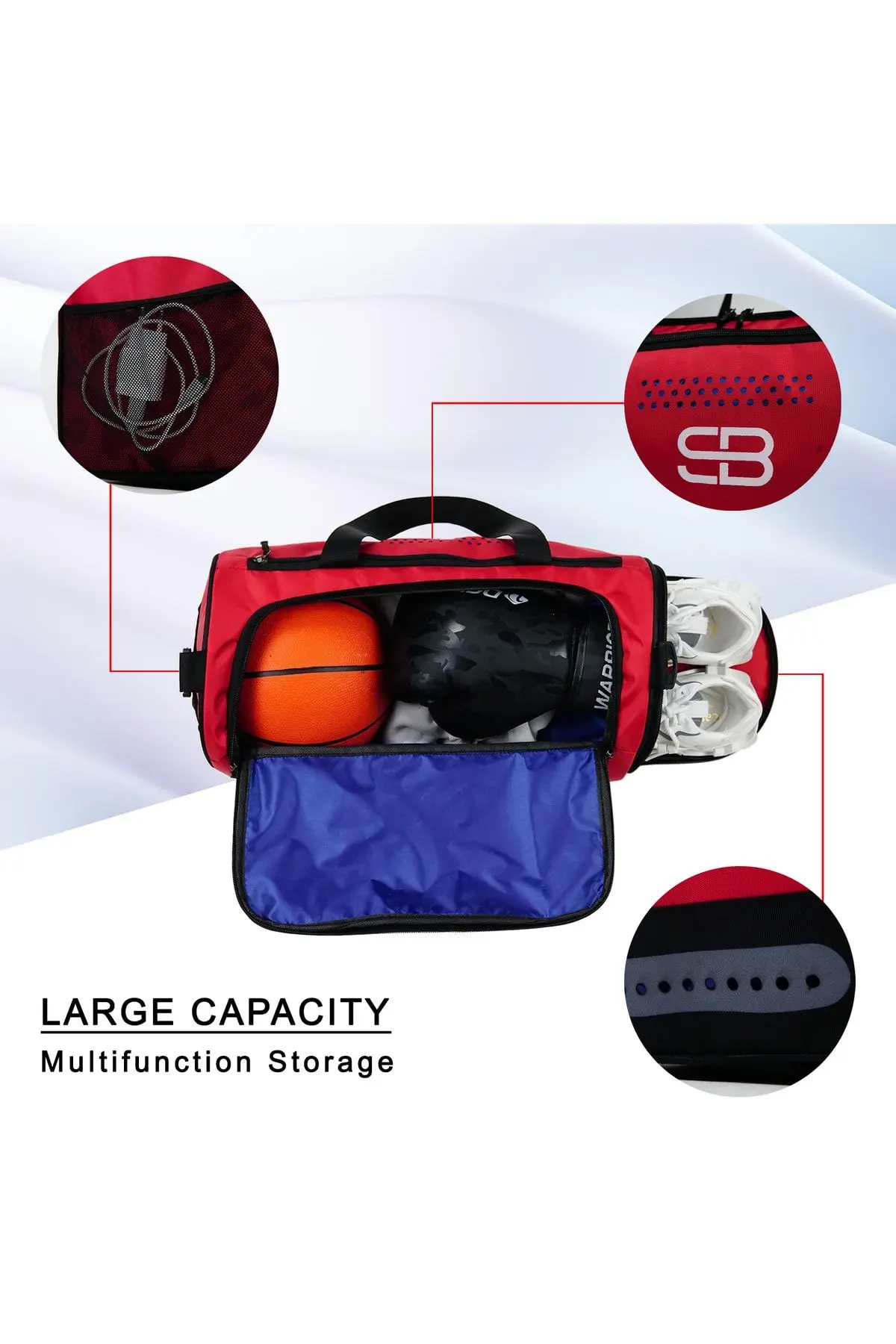 Ayakkabı Gözlü Orta Boy Unisex Kırmızı Spor Fitness Ve Seyahat Çantası