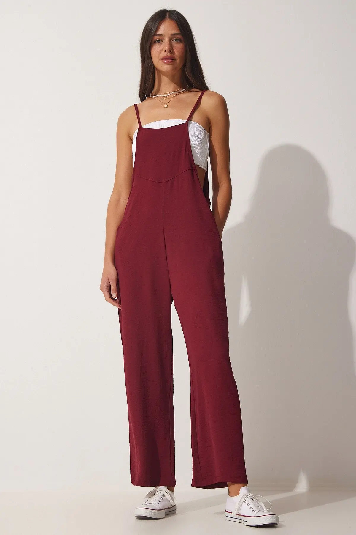 Happiness İstanbul Kadın Bordo Cepli Bahçıvan Tulum  DD00910