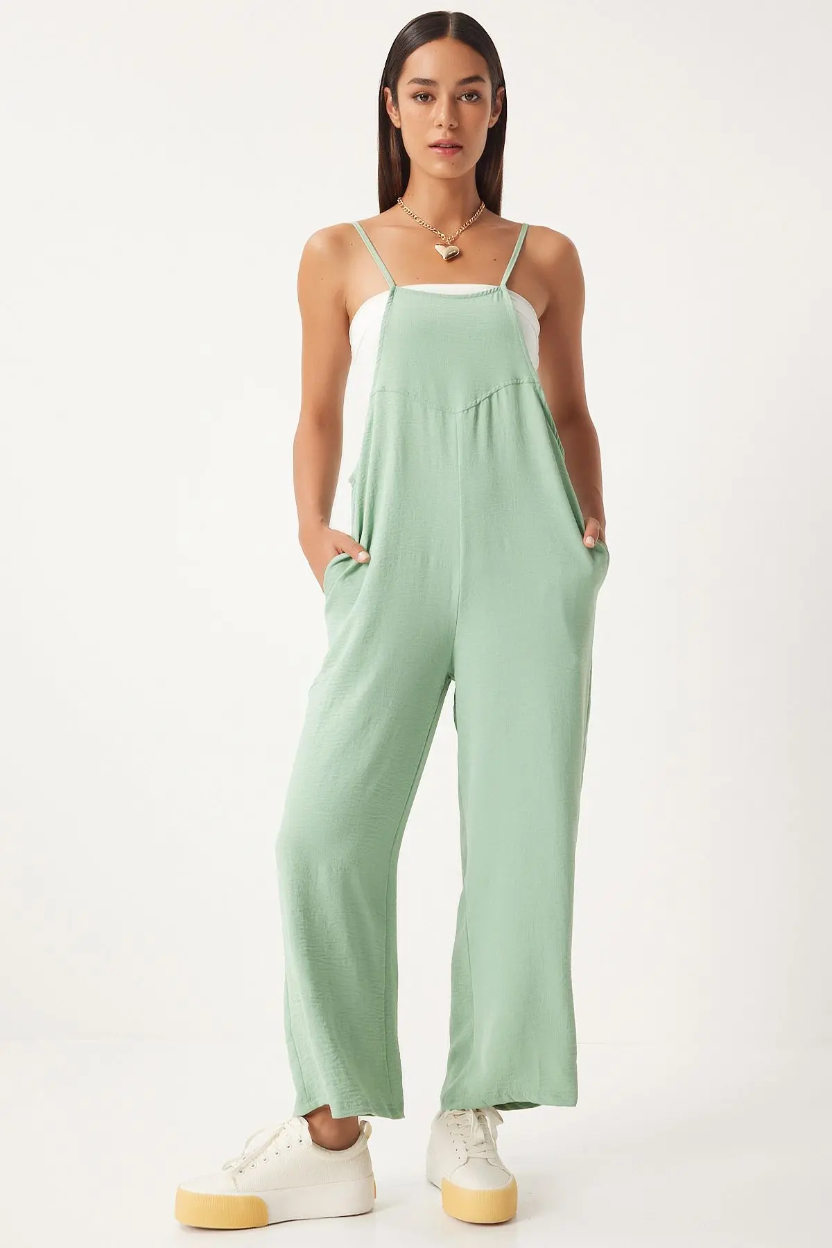 Kadın Çağla Yeşili Cepli Bahçıvan Tulum  DD00910