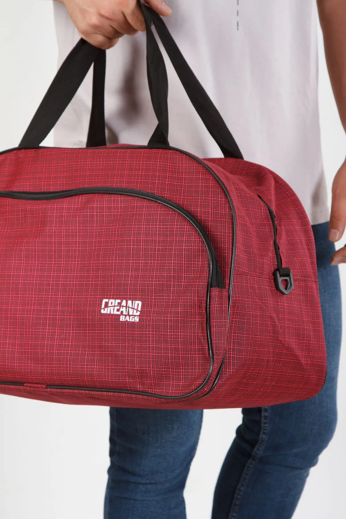 Bordo Unisex Havlu Kumaş Seyahat Hostes Kabin Boy Çanta El Ve Omuz Çantası