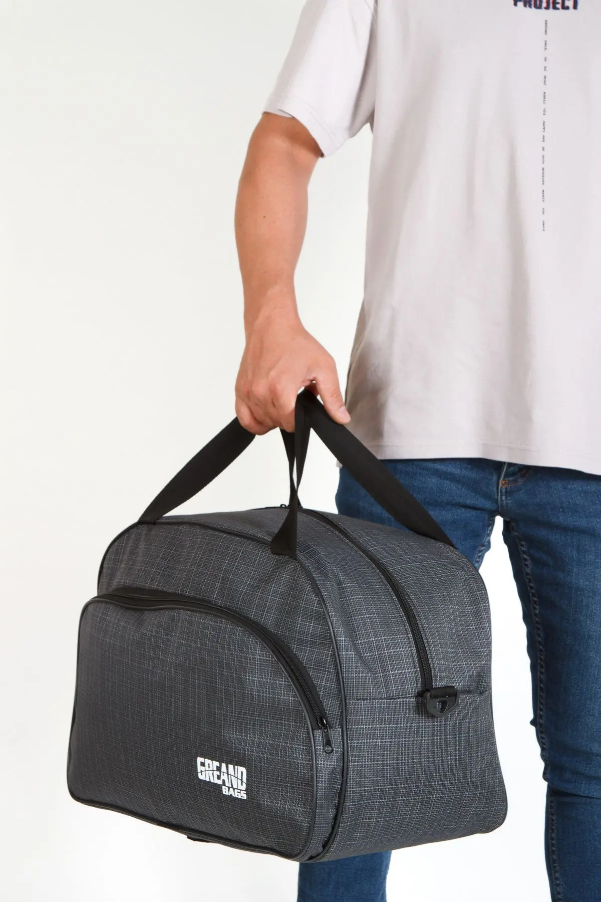 Gri Unisex Havlu Kumaş Seyahat Hostes Kabin Boy Çanta El Ve Omuz Çantası