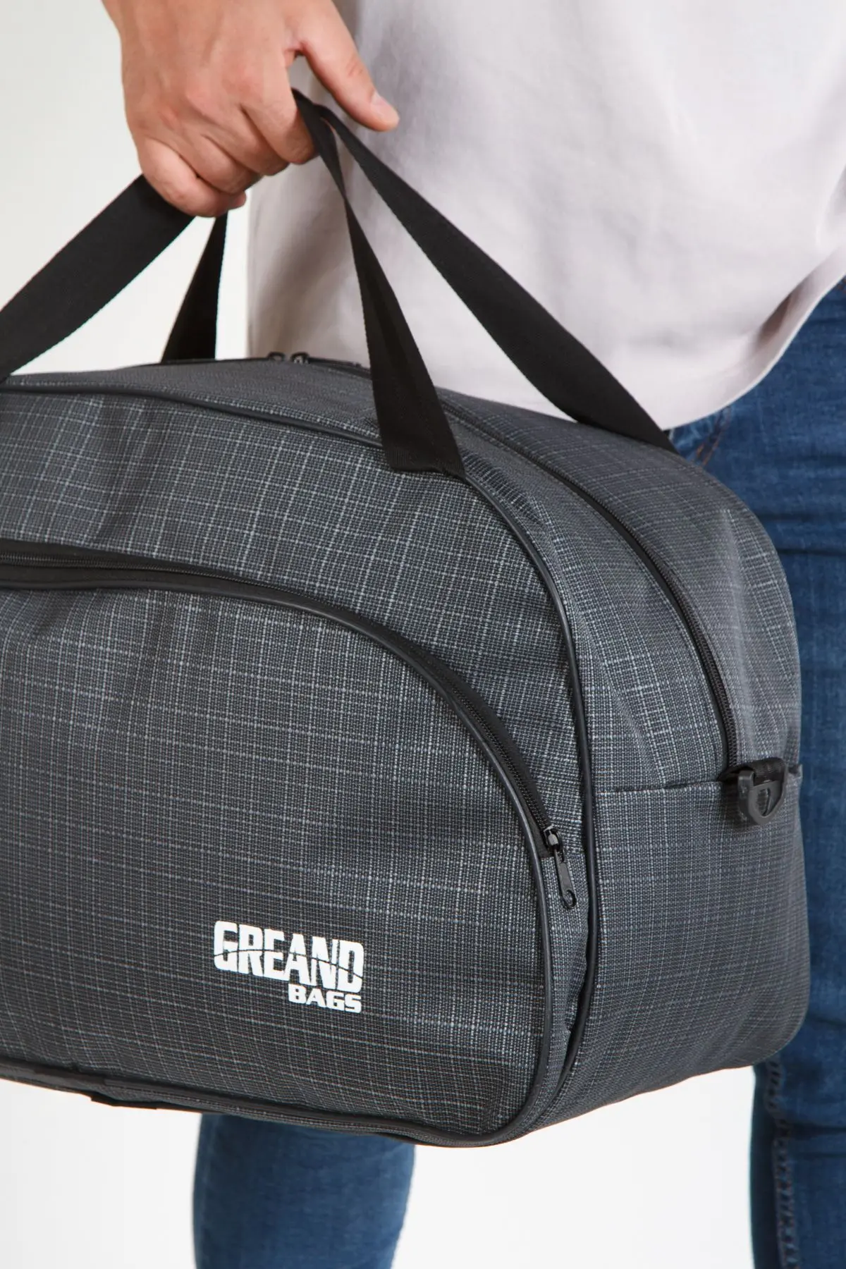 Gri Unisex Havlu Kumaş Seyahat Hostes Kabin Boy Çanta El Ve Omuz Çantası