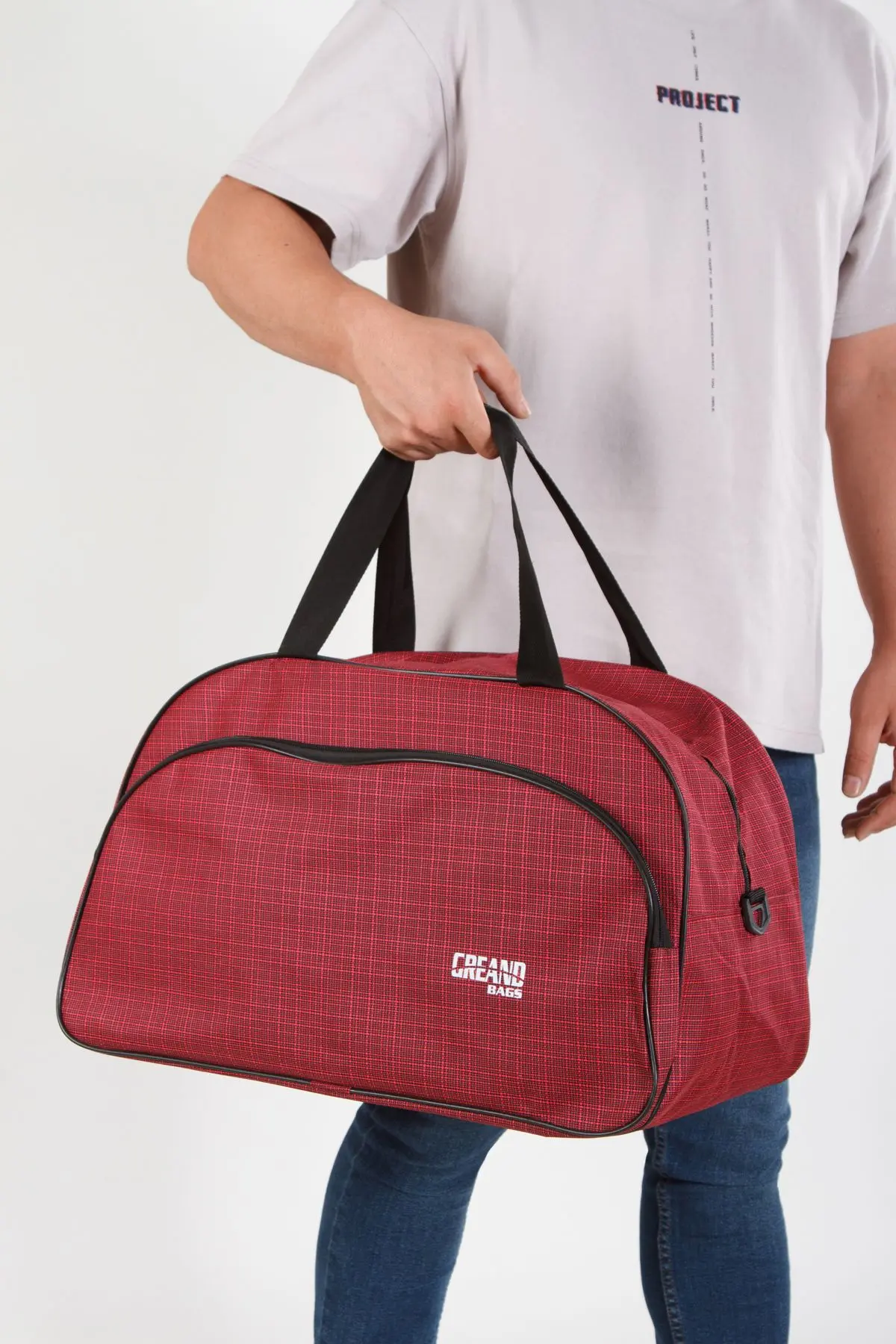 Bordo Unisex Havlu Kumaş Seyahat Hostes Kabin Boy Çanta El Ve Omuz Çantası