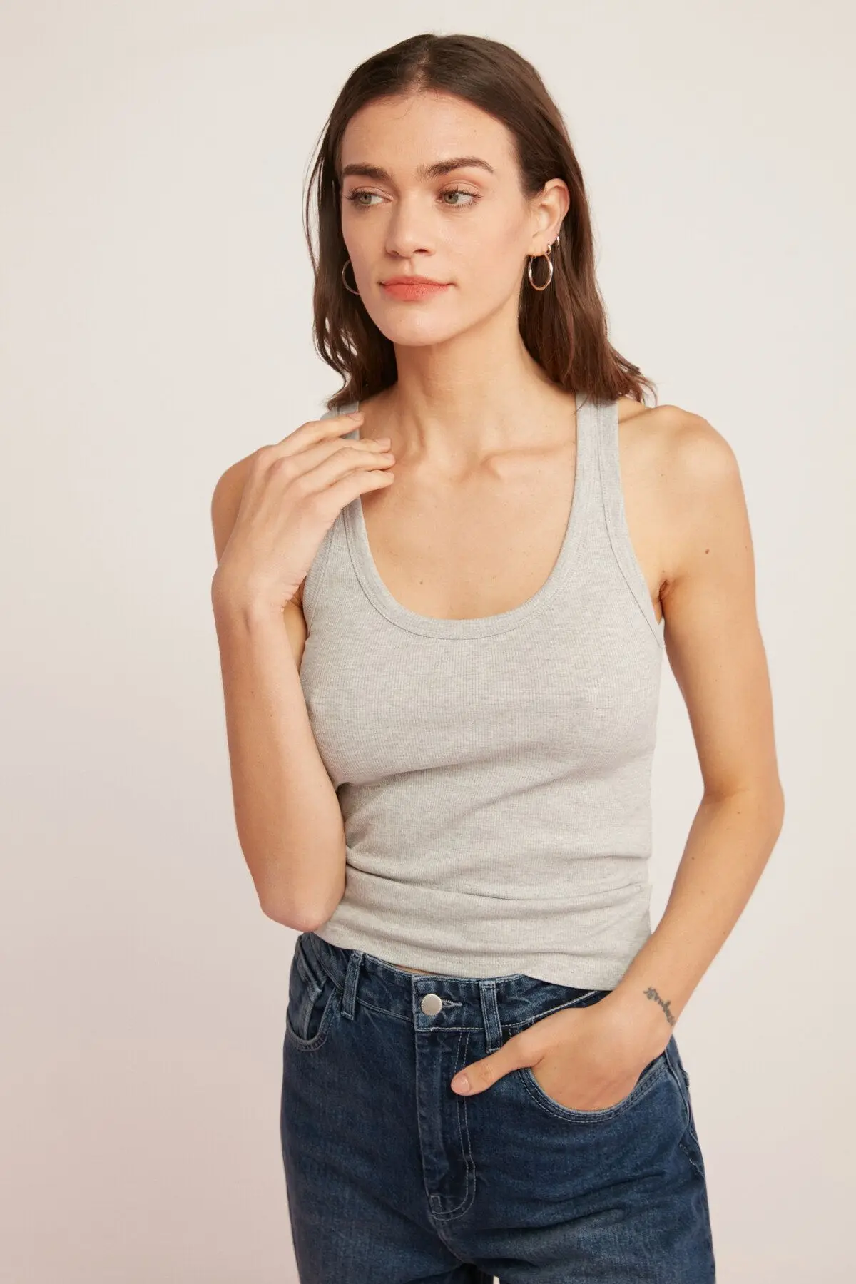 ETHIQUET Lıllesol Kadın Fitilli Görünümlü Kalın Askılı Basic Gri Atlet