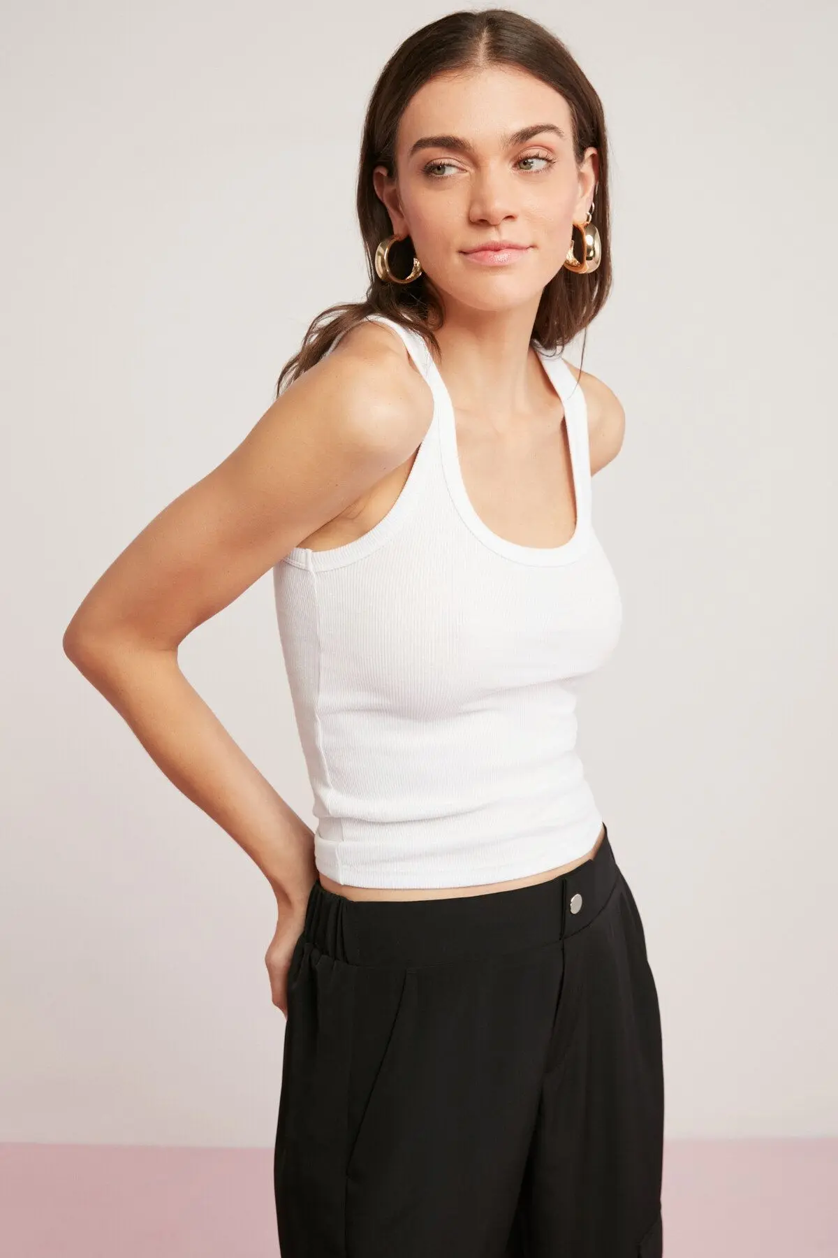 Lıllesol Kadın Fitilli Görünümlü Kalın Askılı Basic Beyaz Atlet