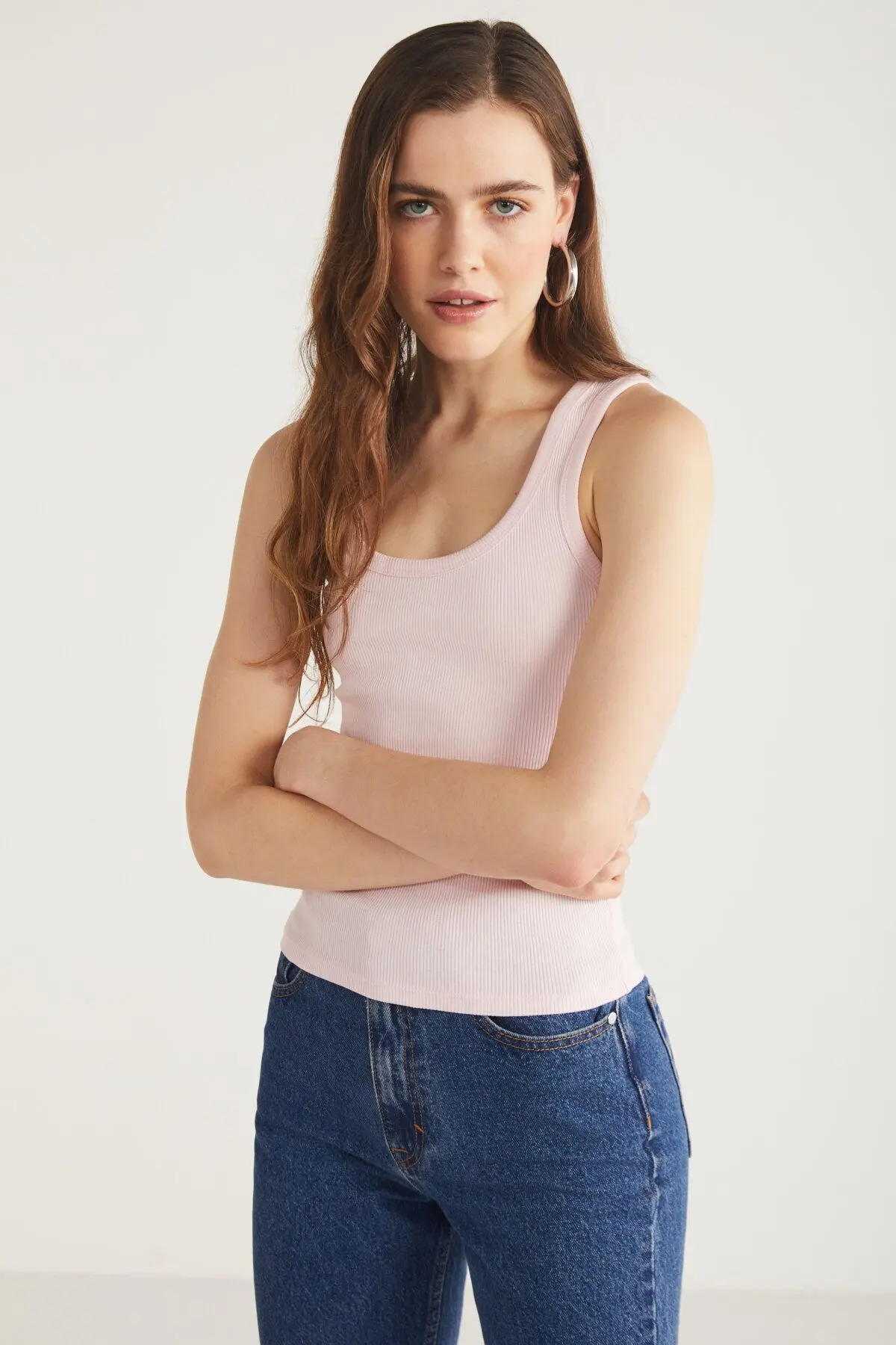 Lıllesol Kadın Fitilli Görünümlü Kalın Askılı Basic Pembe Atlet