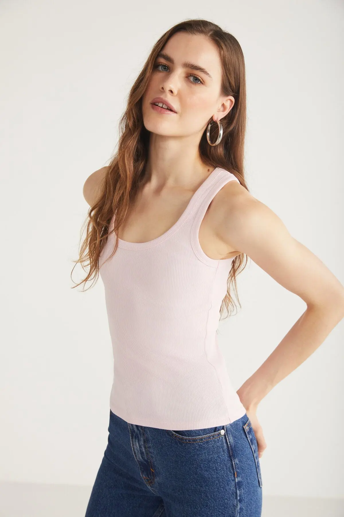 Lıllesol Kadın Fitilli Görünümlü Kalın Askılı Basic Pembe Atlet