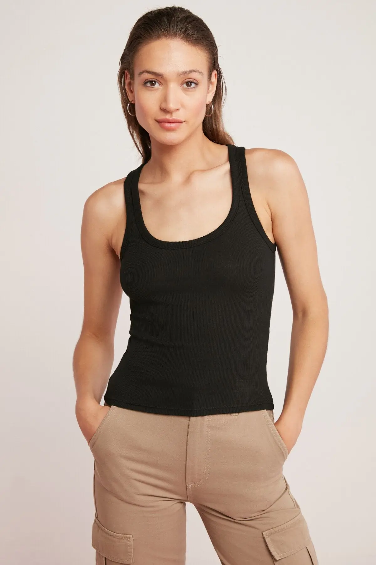 ETHIQUET Lıllesol Kadın Fitilli Görünümlü Kalın Askılı Basic Siyah Atlet