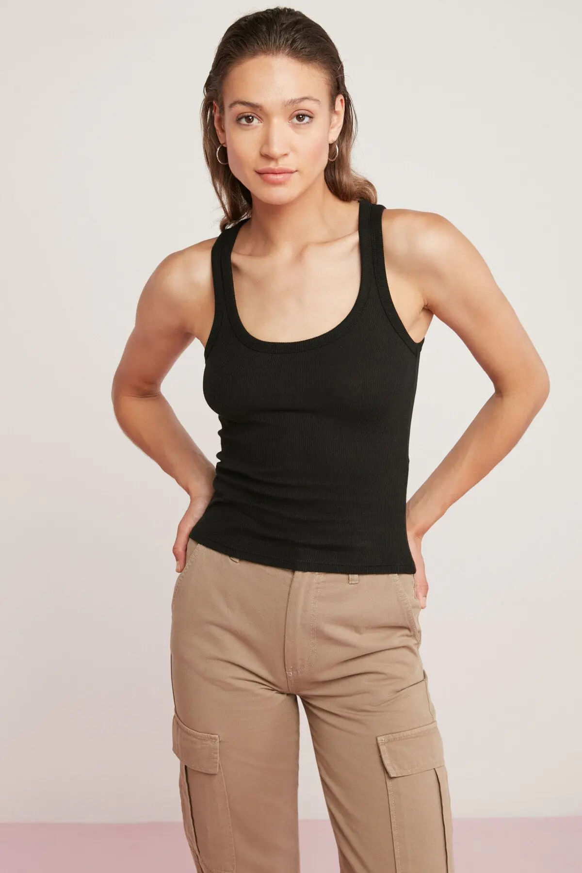 Lıllesol Kadın Fitilli Görünümlü Kalın Askılı Basic Siyah Atlet