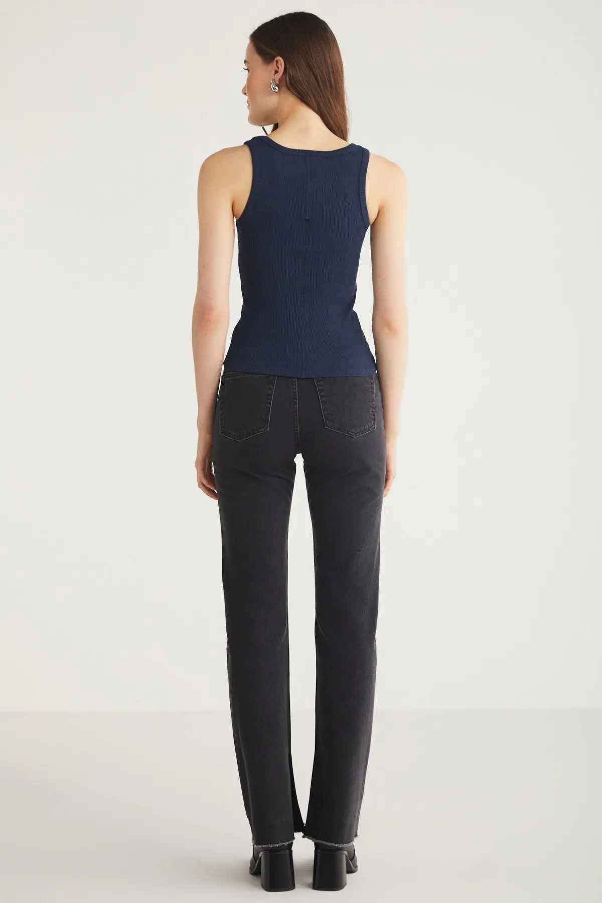 Lıllesol Kadın Fitilli Görünümlü Kalın Askılı Basic Lacivert Atlet