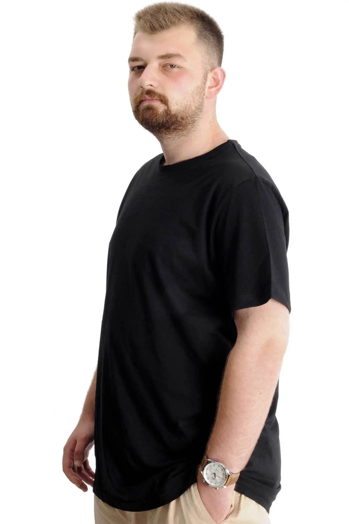 Mode Xl Büyük Beden Erkek T-shirt Basic 20031 Siyah