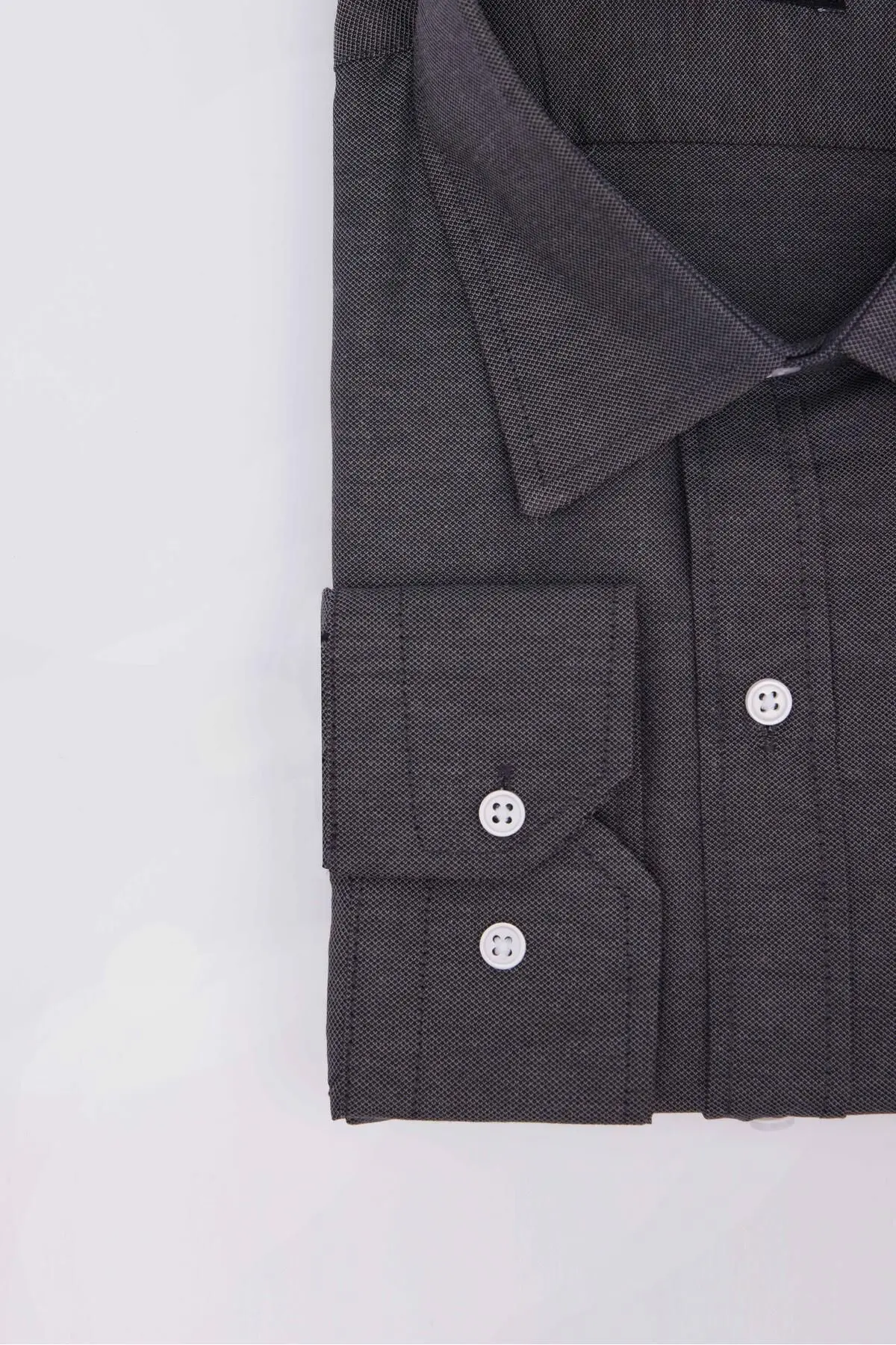 Büyük Beden Uzun Kollu Kolay Ütü Kravatlık Armürlü Pamuklu Gri Erkek Gömlek