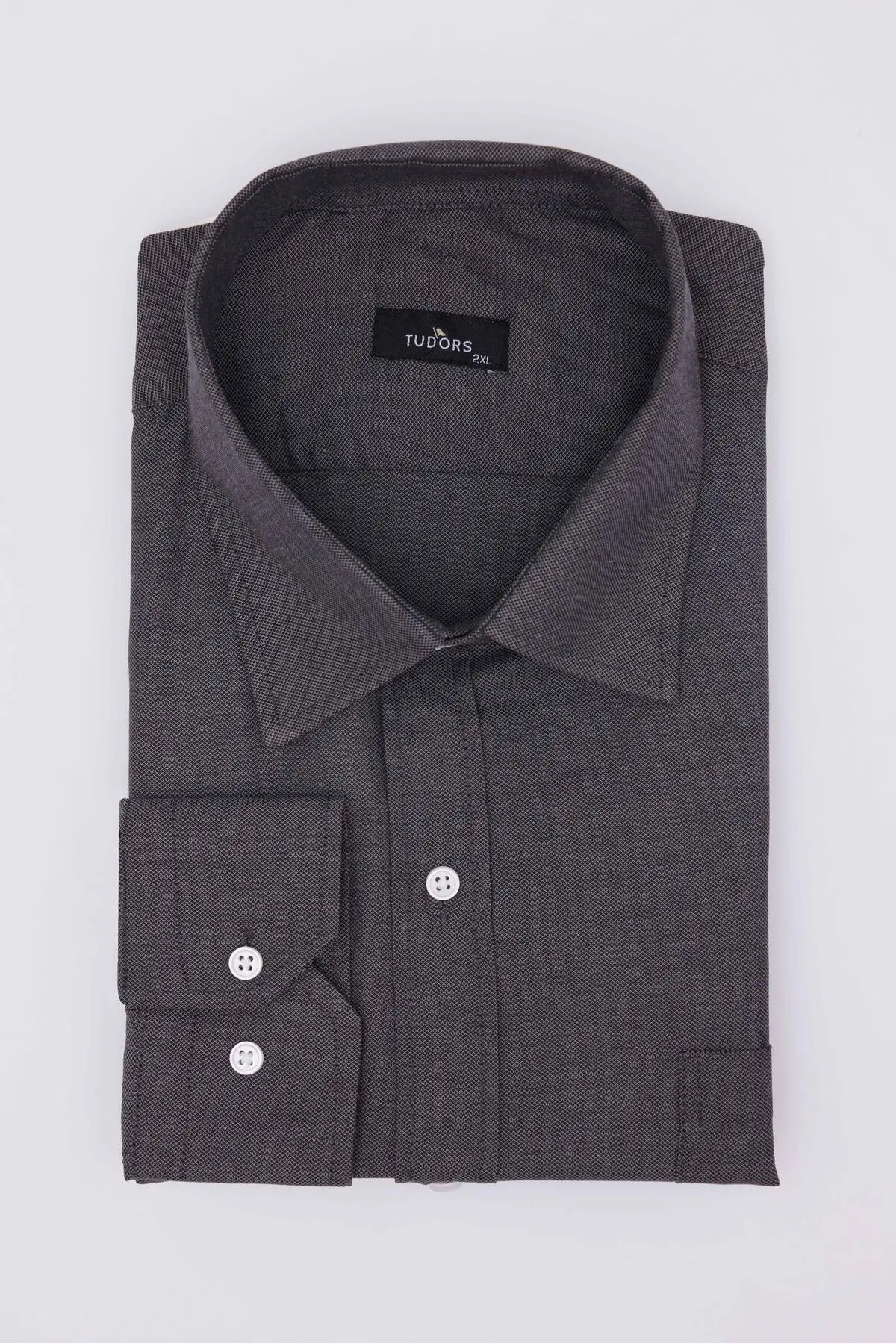 Büyük Beden Uzun Kollu Kolay Ütü Kravatlık Armürlü Pamuklu Gri Erkek Gömlek