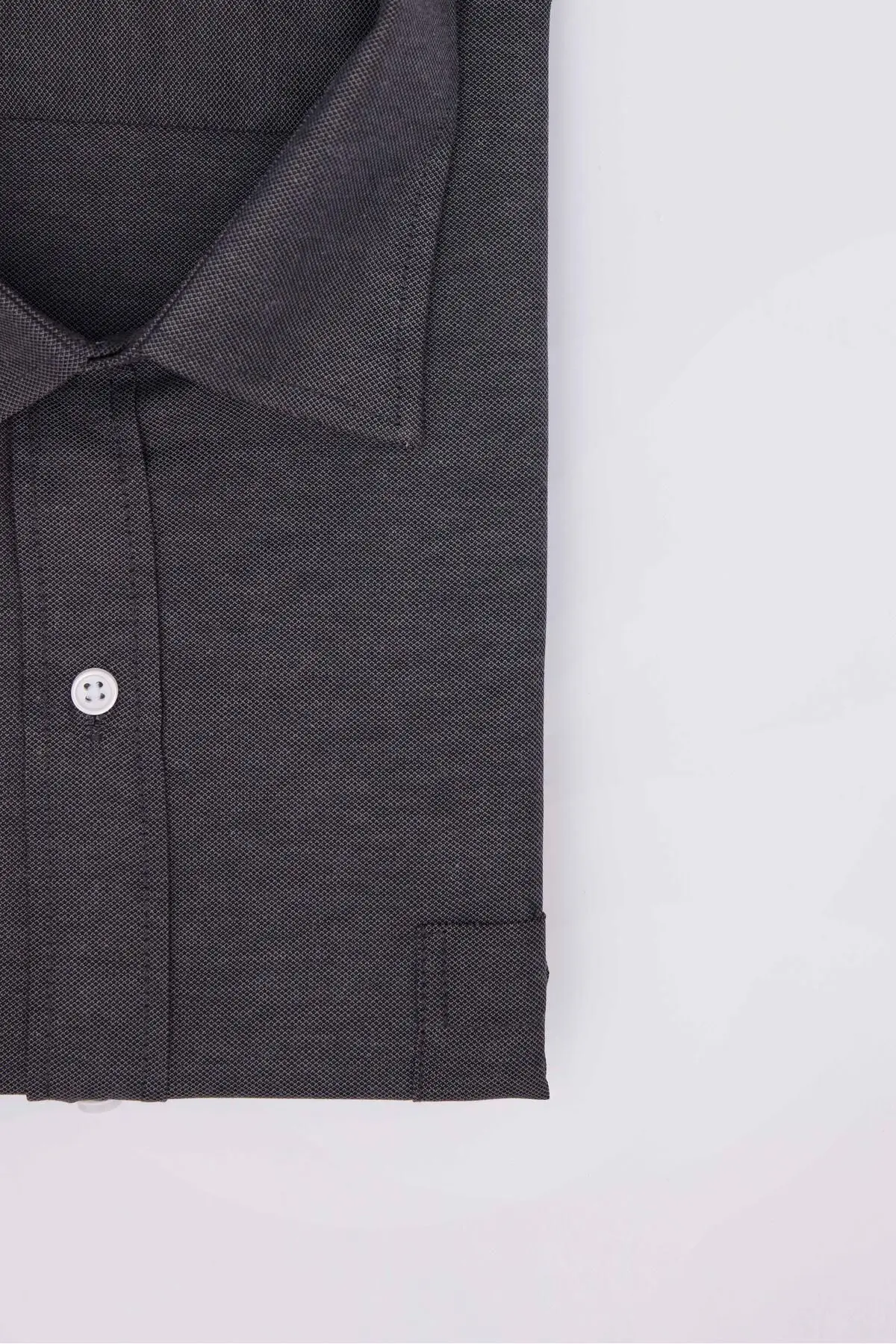 Büyük Beden Uzun Kollu Kolay Ütü Kravatlık Armürlü Pamuklu Gri Erkek Gömlek