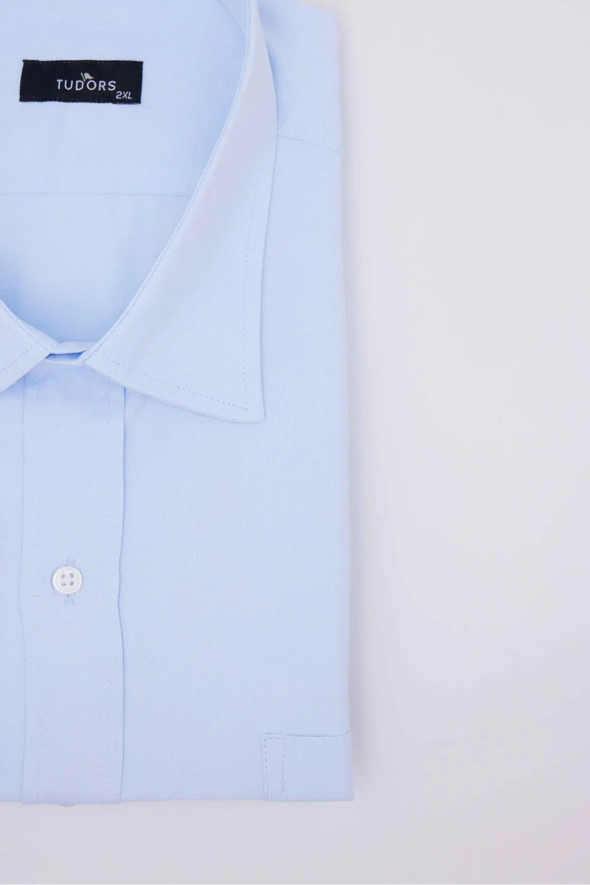 Büyük Beden Uzun Kollu Kolay Ütü Kravatlık Armürlü Pamuklu Mavi Erkek Gömlek