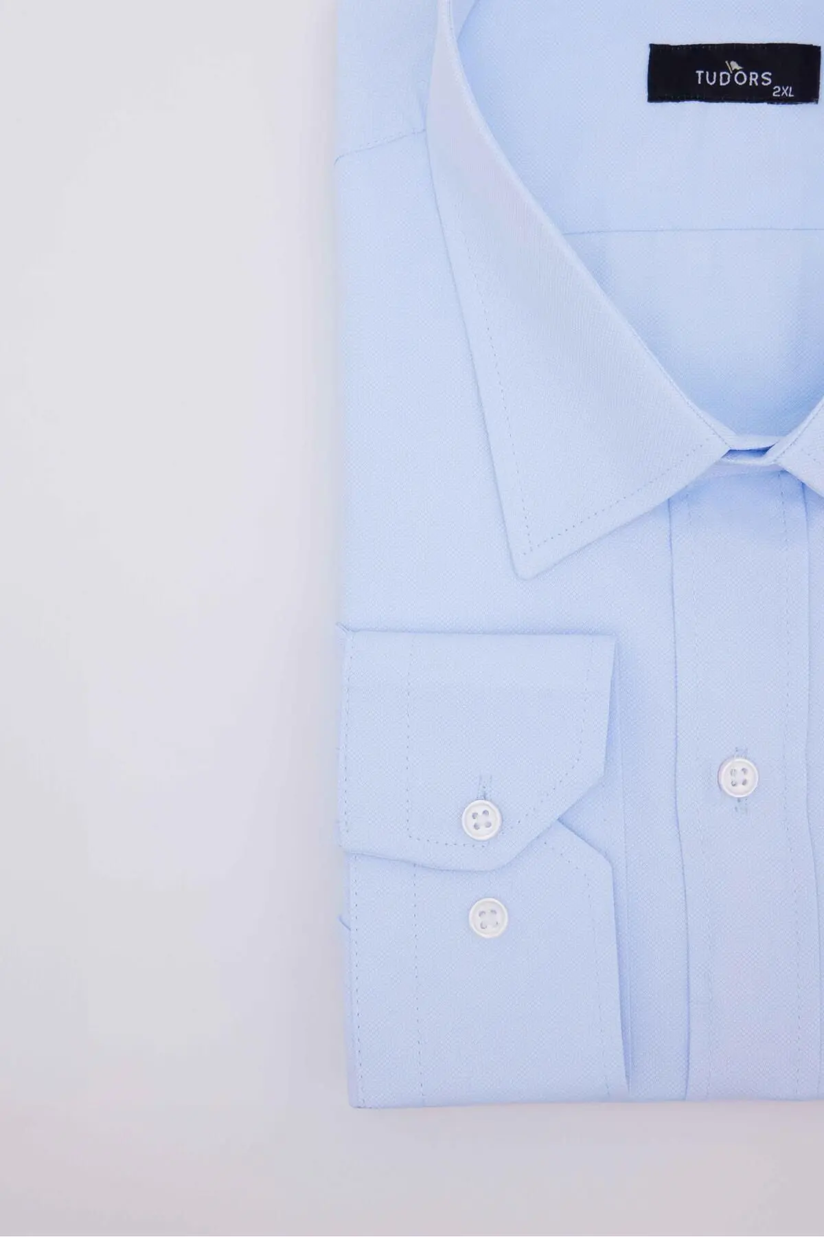 Büyük Beden Uzun Kollu Kolay Ütü Kravatlık Armürlü Pamuklu Mavi Erkek Gömlek