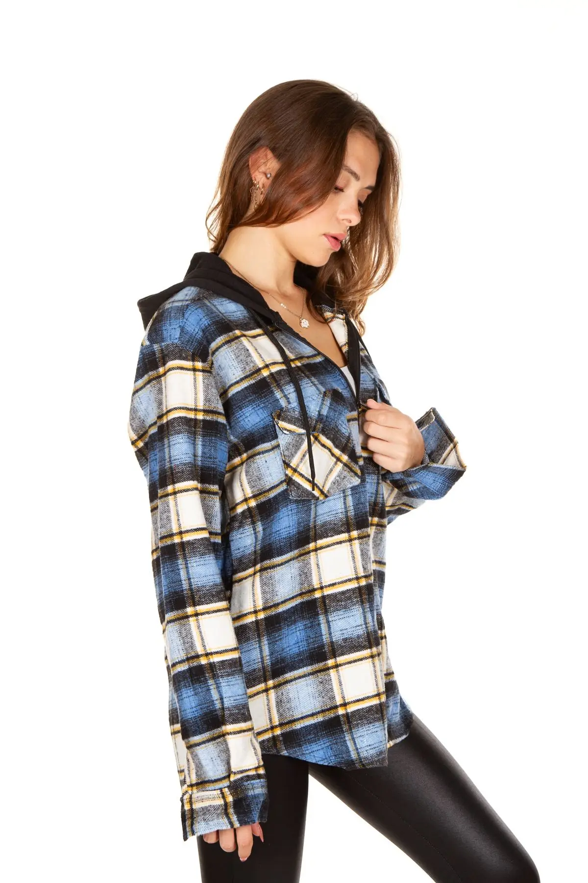 Kapüşonlu Fermuarlı Unisex Oduncu Gömleği