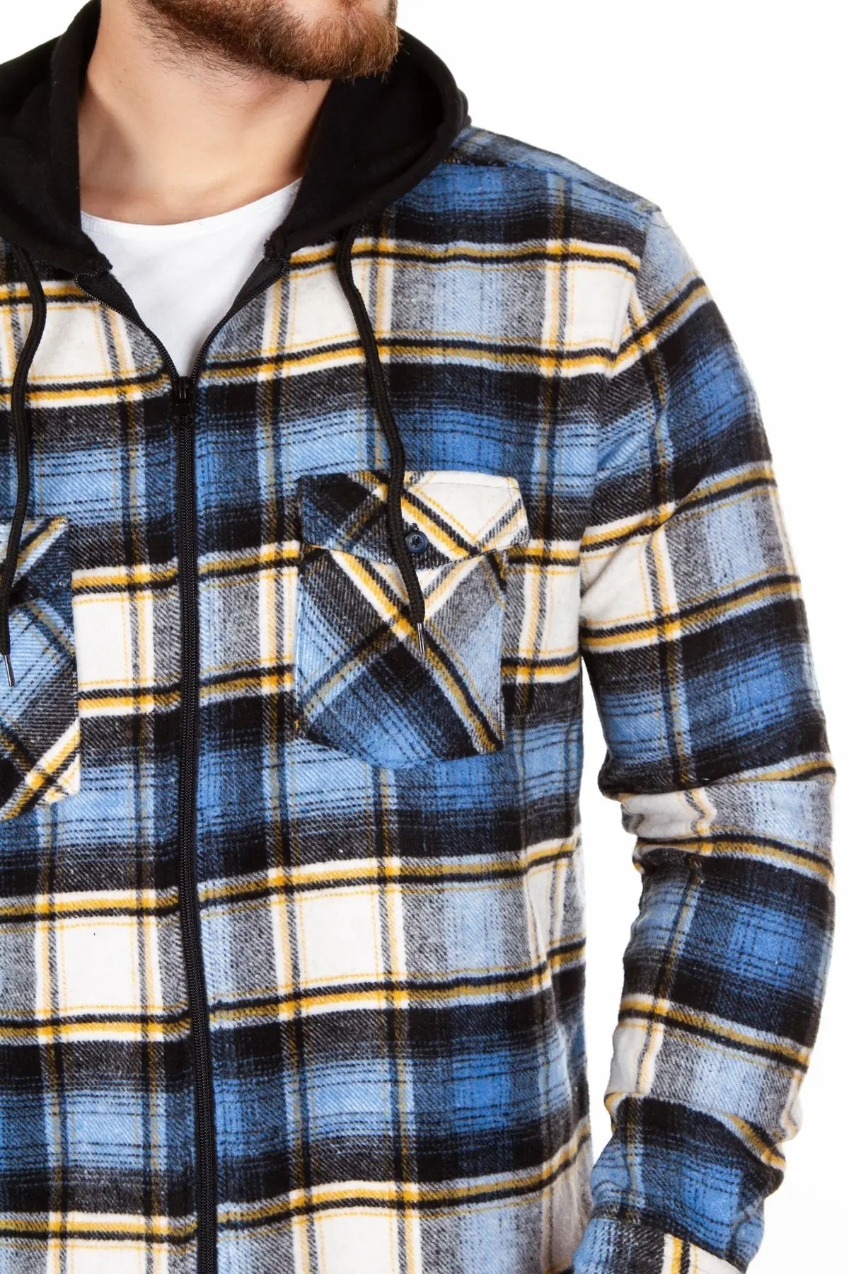 Kapüşonlu Fermuarlı Unisex Oduncu Gömleği