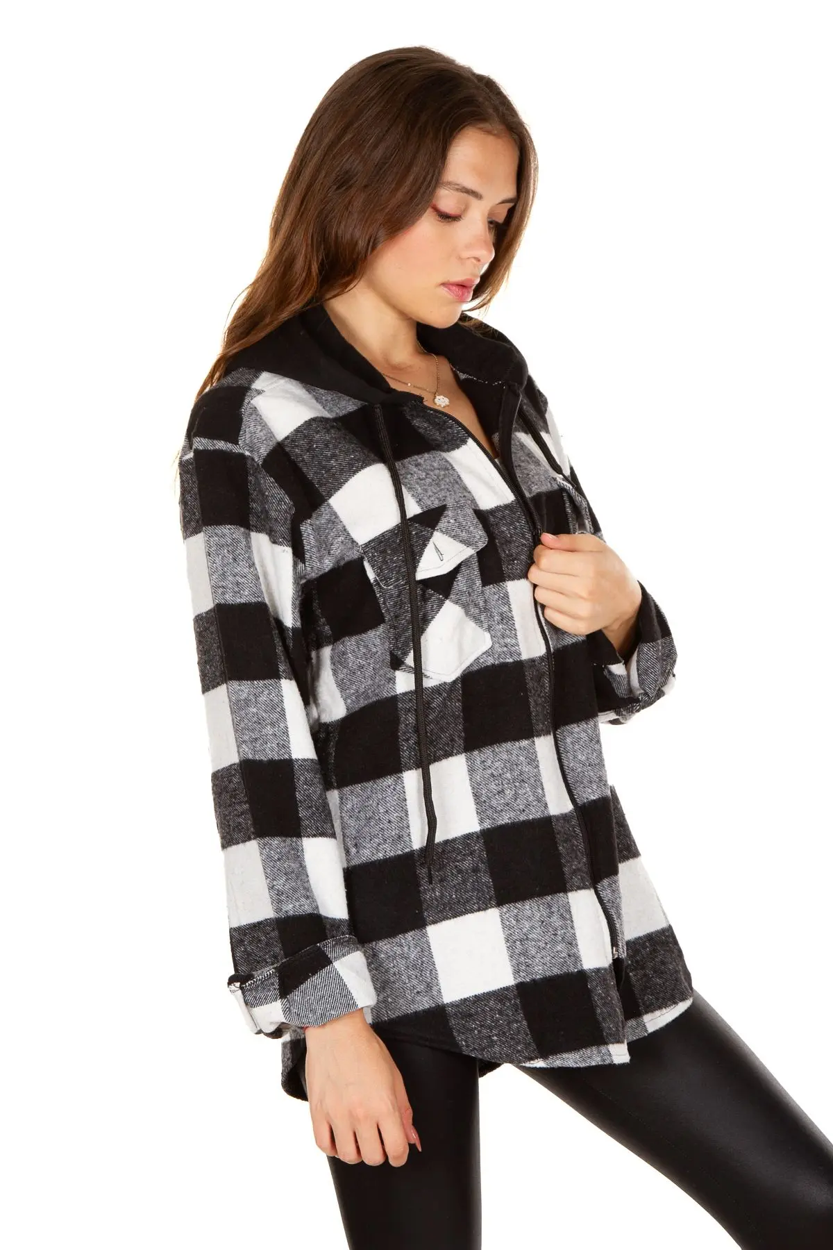 Kapüşonlu Fermuarlı Unisex Akrilik Oduncu Gömleği