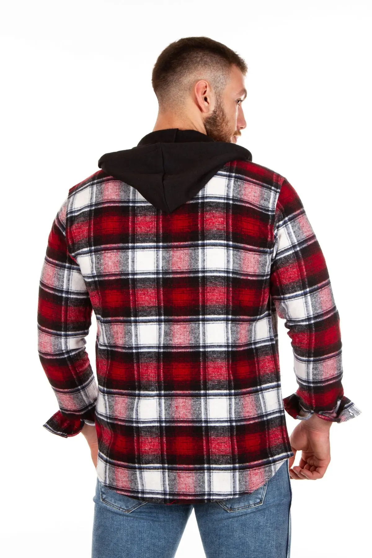 Kapüşonlu Fermuarlı Unisex Kırmızı Battal Oduncu Gömleği