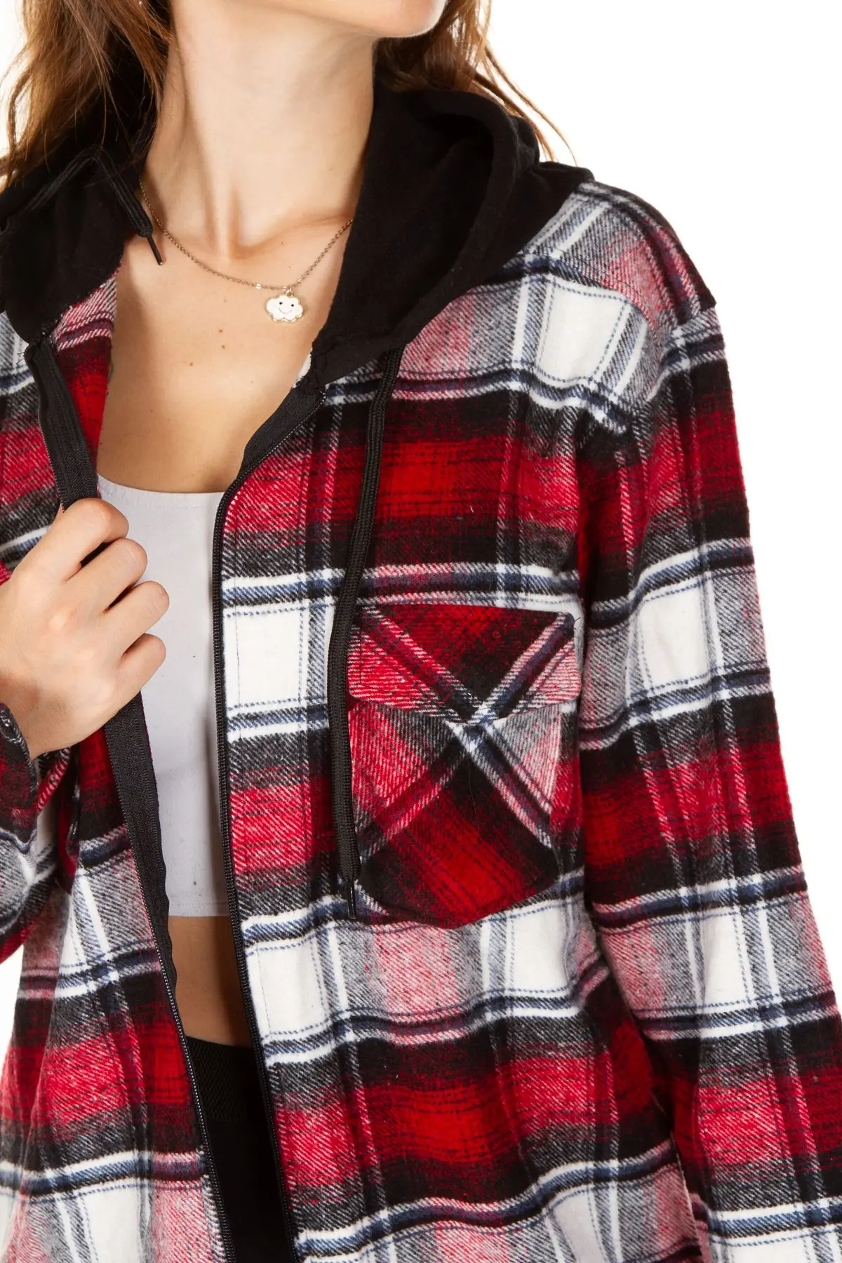 Kapüşonlu Fermuarlı Unisex Kırmızı Battal Oduncu Gömleği