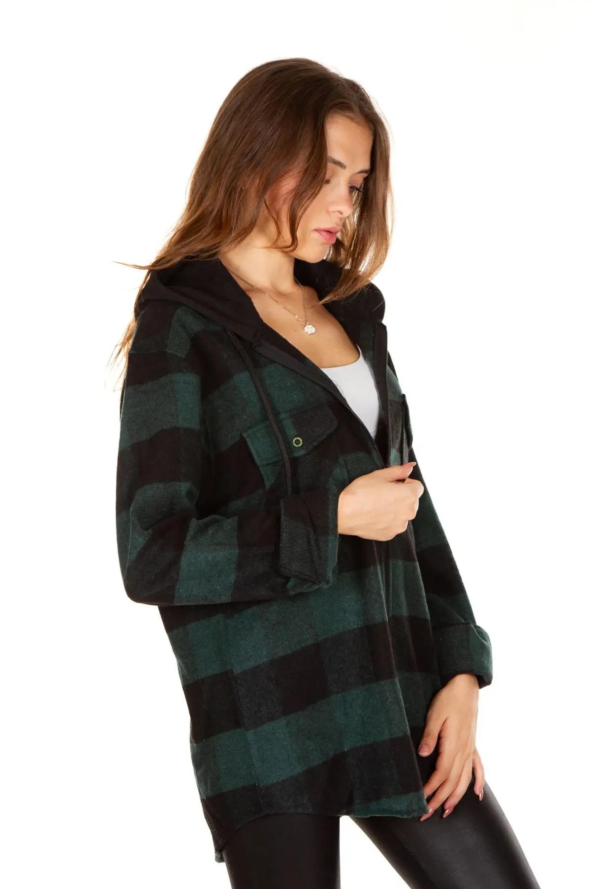 Kapüşonlu Fermuarlı Unisex Oduncu Gömleği