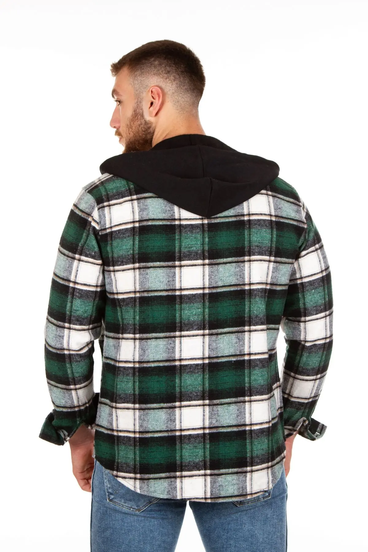 Kapüşonlu Fermuarlı Unisex Oduncu Gömleği