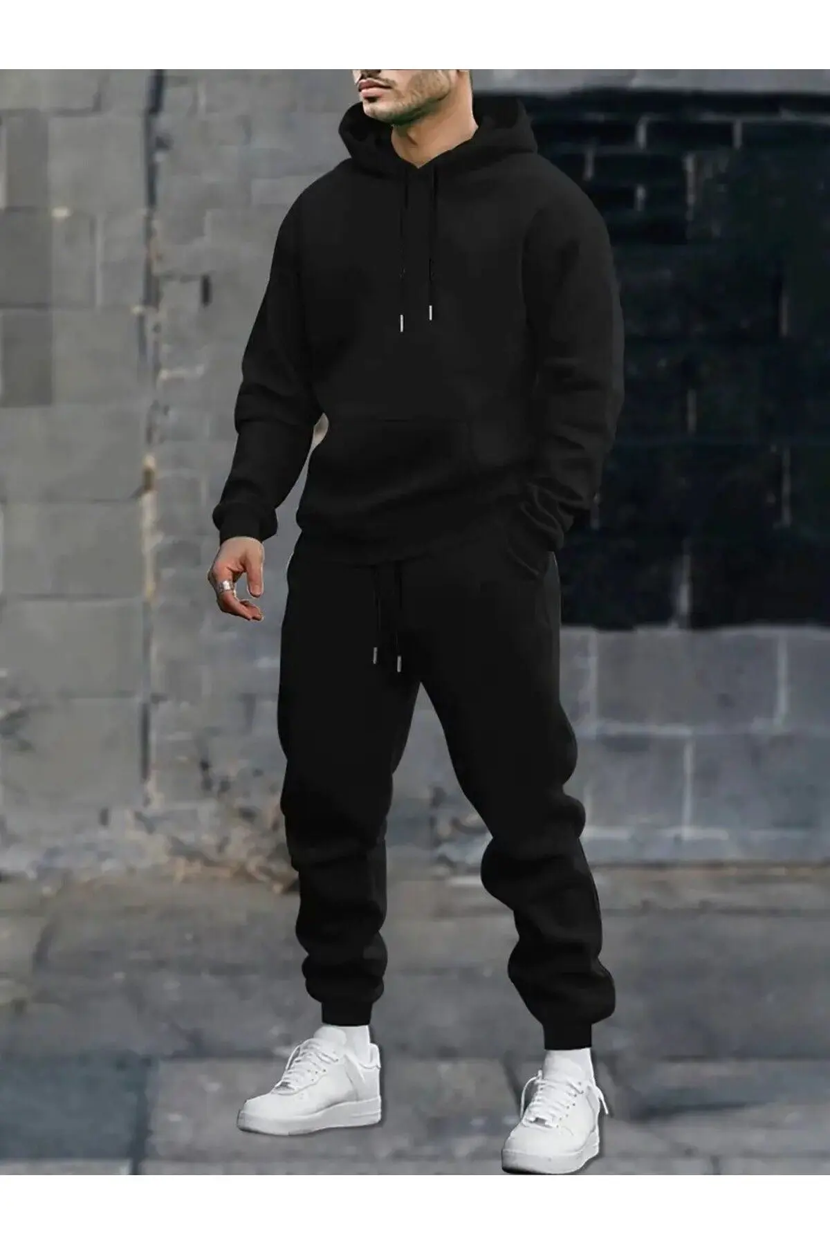 EYAX MODA Büyük Beden Unisex Eşofman Takımı - Kapüşonlu Sweatshirt & Jogger Eşofman Altı