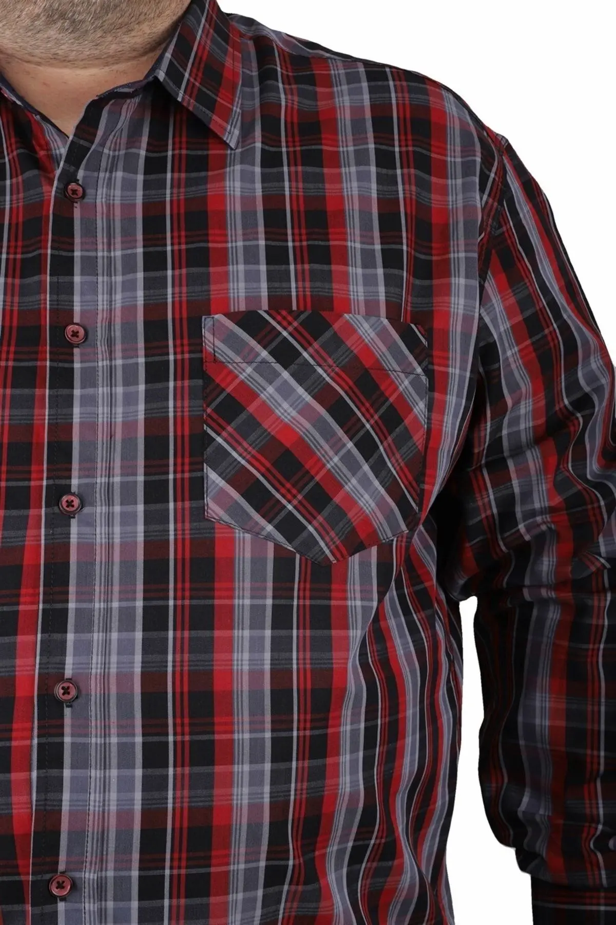 Büyük Beden Erkek Cepli Gömlek Estacional 23372 Bordo