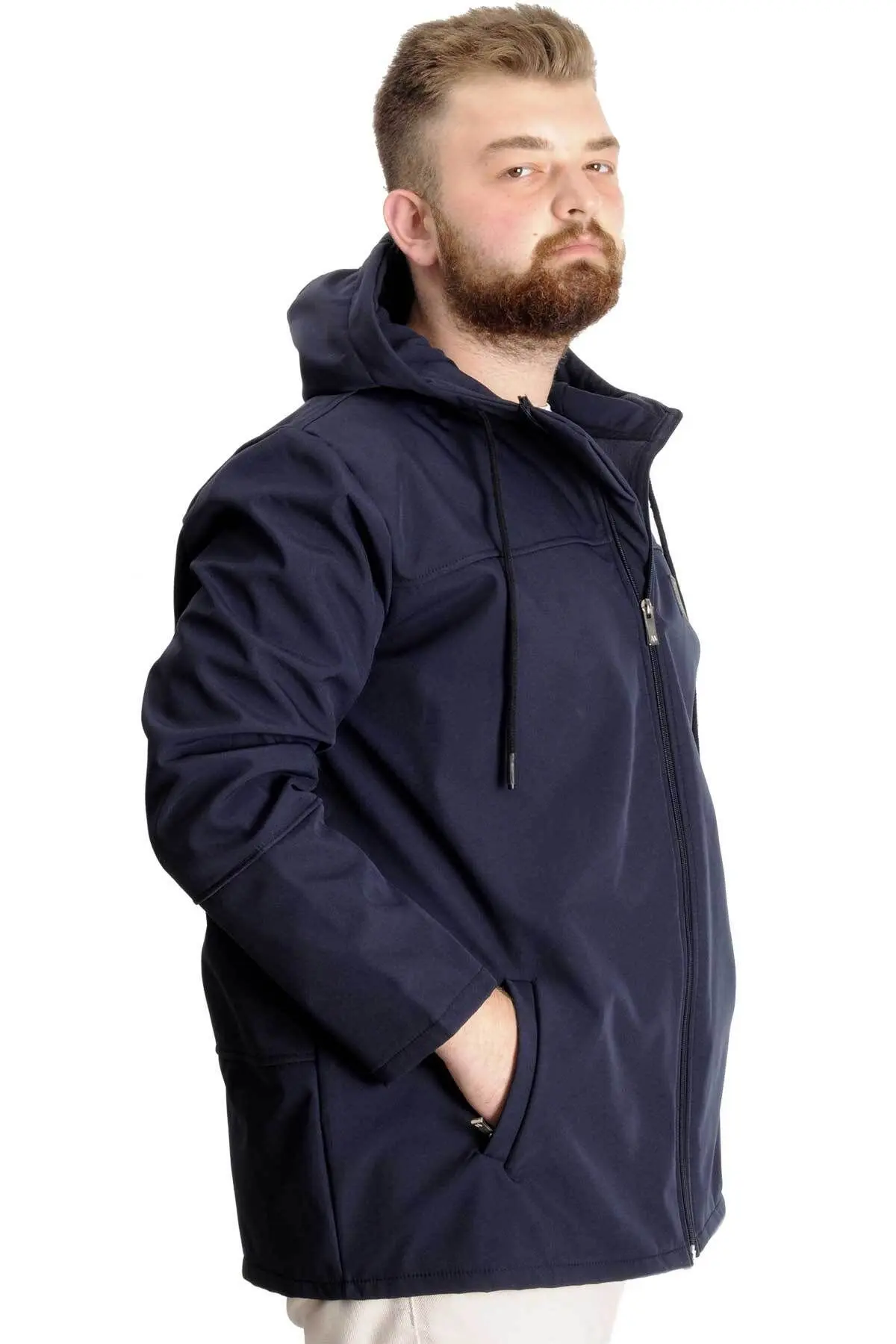 Mode Xl Büyük Beden Erkek Kapüşonlu Mont Waterproof Softshell 21235 Lacivert