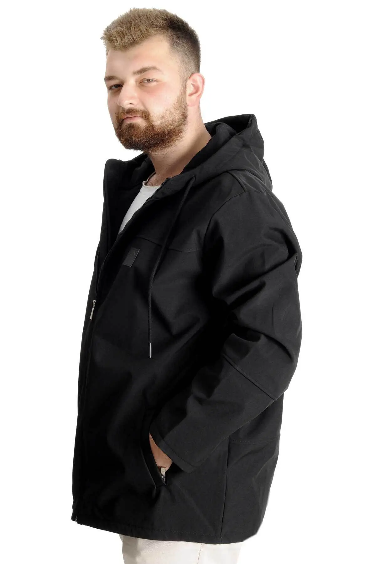 Mode Xl Erkek Softshell Parcalı Kapsonlu Mont 21235 Siyah