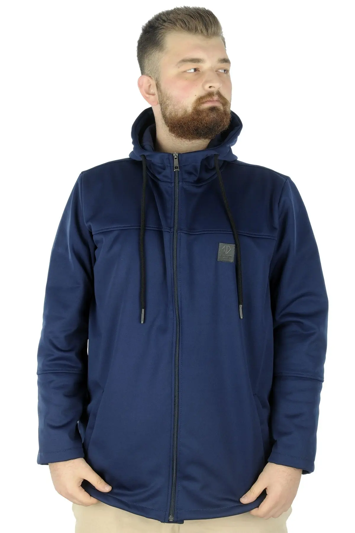 Mode Xl Büyük Beden Erkek Kapüşonlu Mont Waterproof Softshell 21235 Indigo