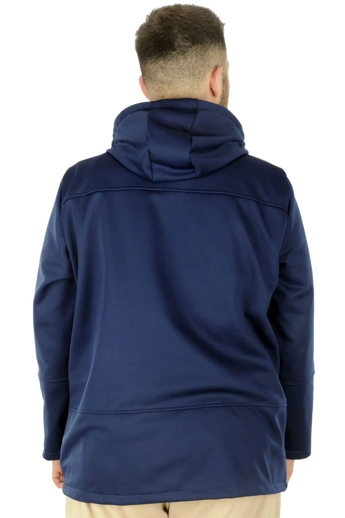 Mode Xl Büyük Beden Erkek Kapüşonlu Mont Waterproof Softshell 21235 Indigo