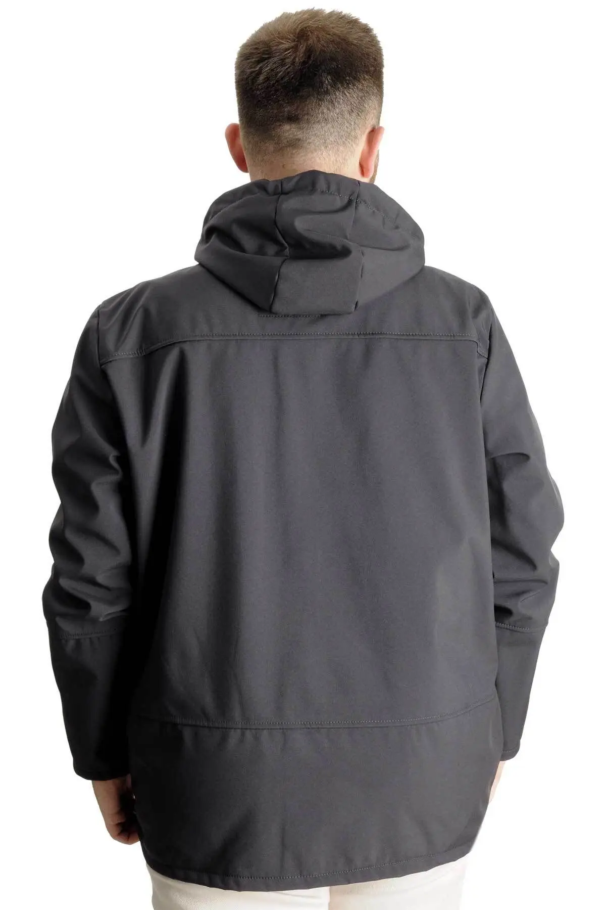 Mode Xl Büyük Beden Erkek Kapüşonlu Mont Waterproof Softshell 21235 Antrasit