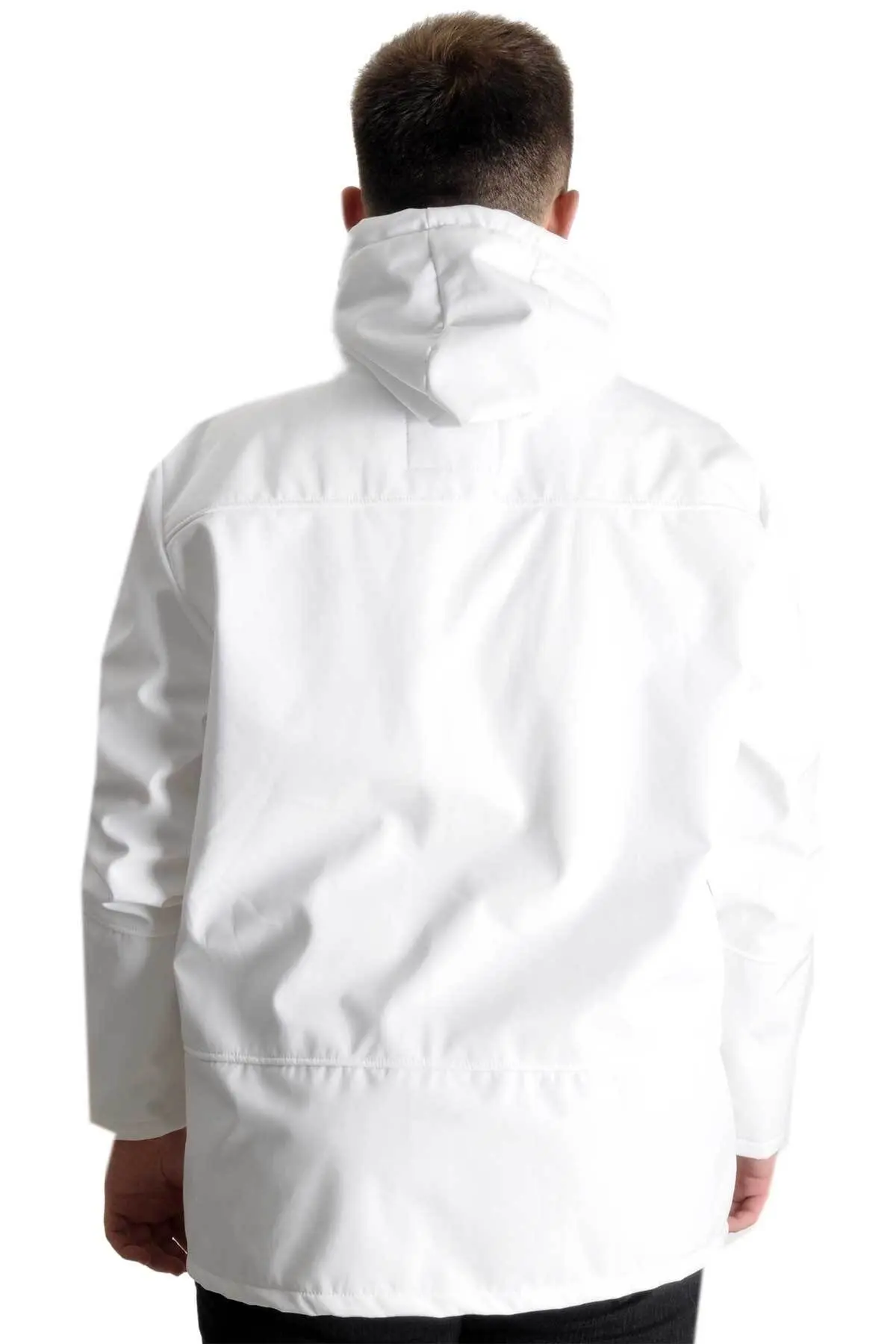 Mode Xl Büyük Beden Erkek Kapüşonlu Mont Waterproof Softshell 21235 Beyaz