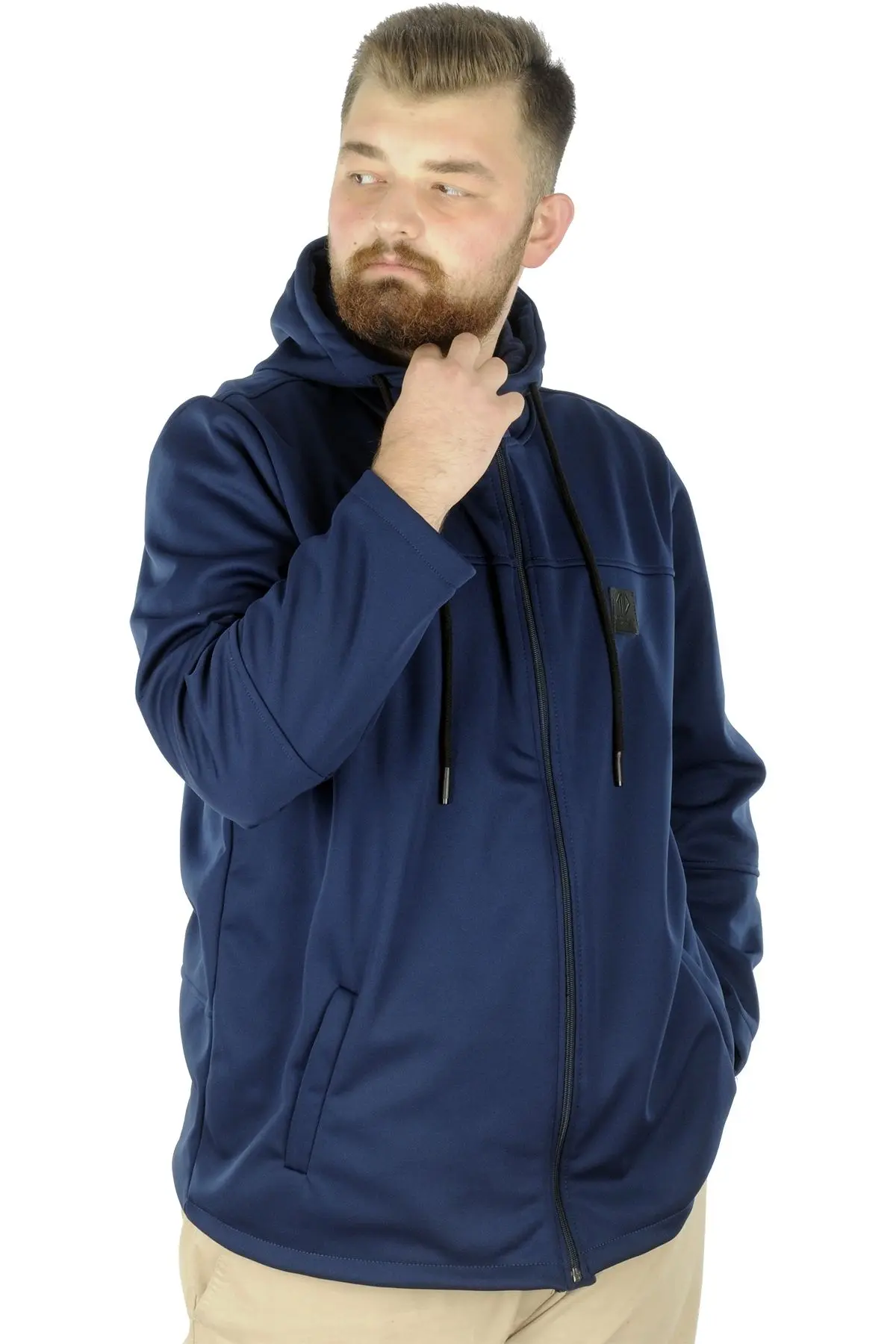Mode Xl Büyük Beden Erkek Kapüşonlu Mont Waterproof Softshell 21235 Indigo