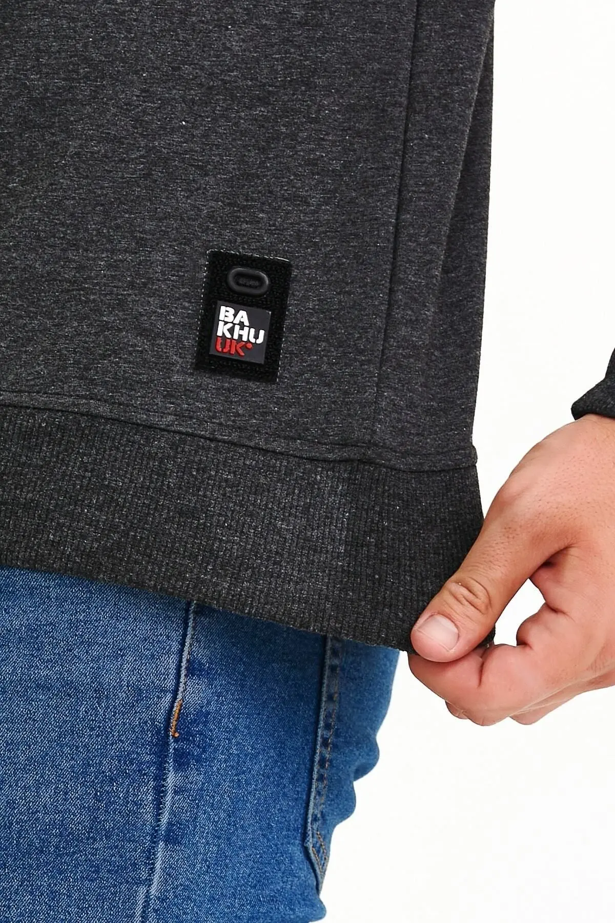 Antrasit Erkek Sweatshirt Bisiklet Yaka Günlük Rahat Spor Normal Kalıp Uzun Kollu Sweat