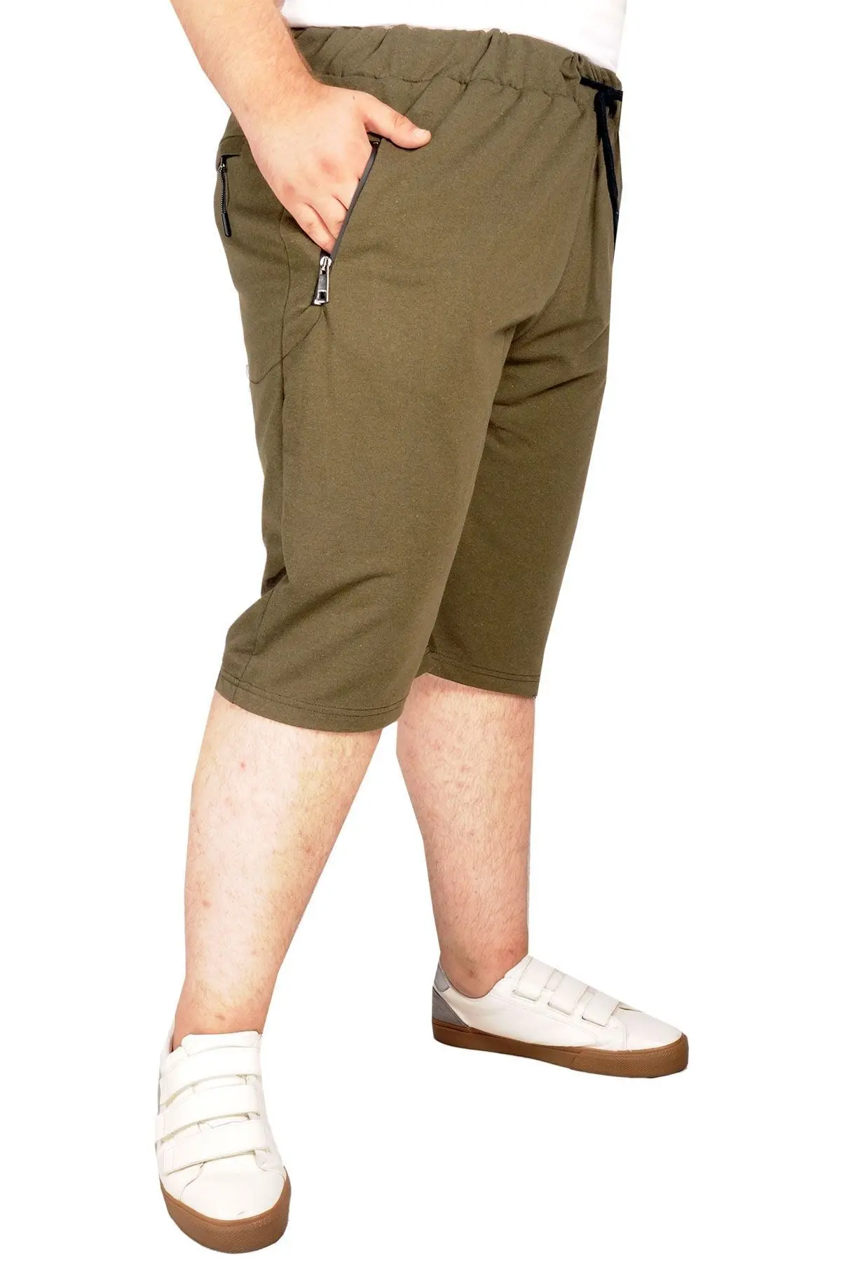 Mode Xl Büyük Beden Fermuarlı Kapri Recycle B21015 Haki