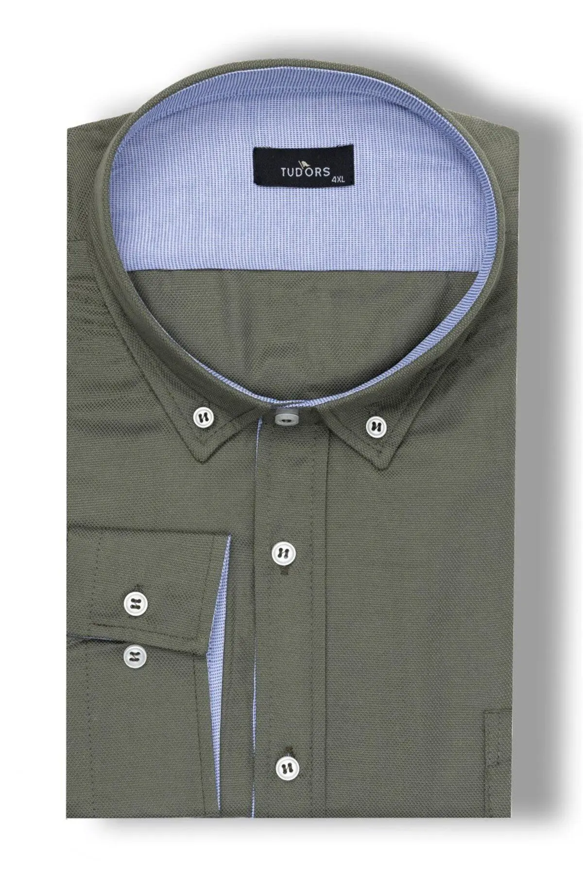 Büyük Beden Oxford Uzun Kollu Spor Erkek Haki Gömlek