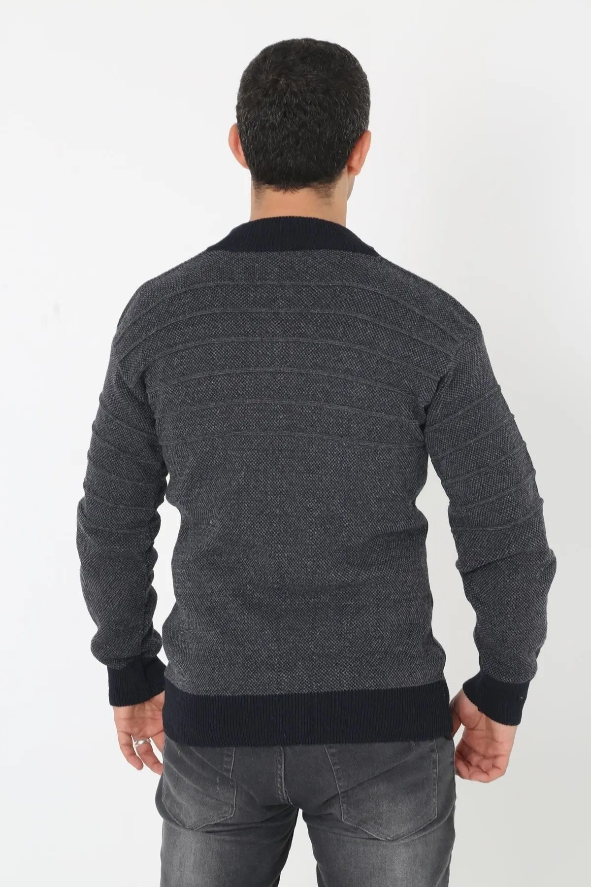 Baba Super Battal Triko Fermuarlı Örme Hırka Kazak