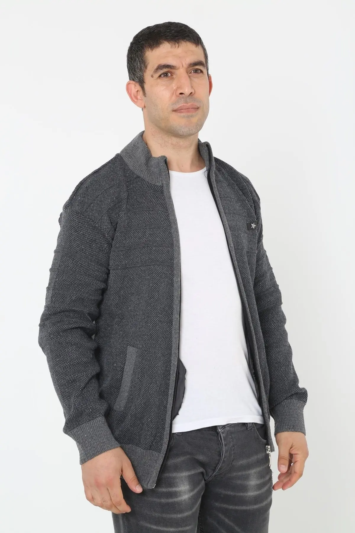 Baba Super Battal Triko Fermuarlı Örme Hırka & Kazak