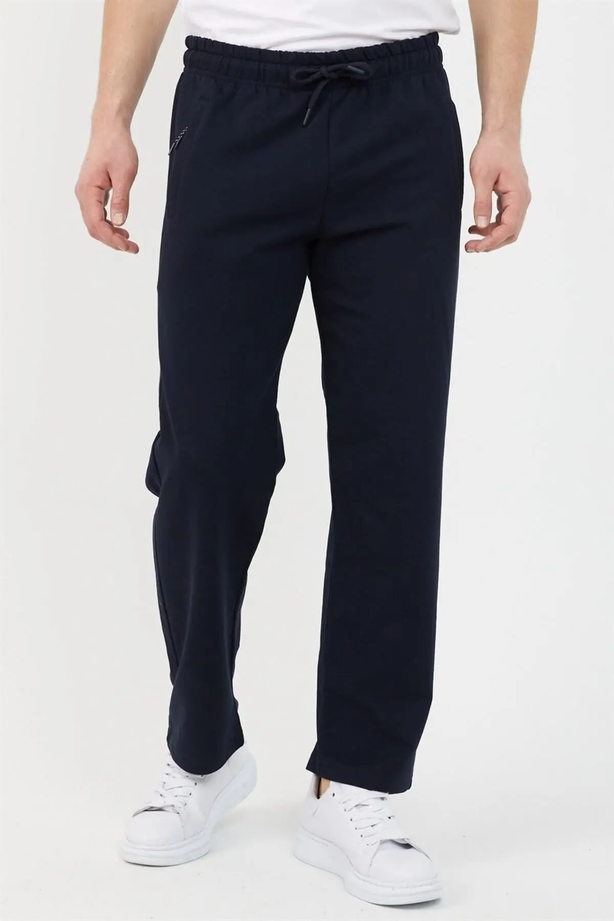 Lacivert Erkek Düz Paça Cep Fermuar Detaylı Rahat Kesim Premium Kumaş Eşofman Altı