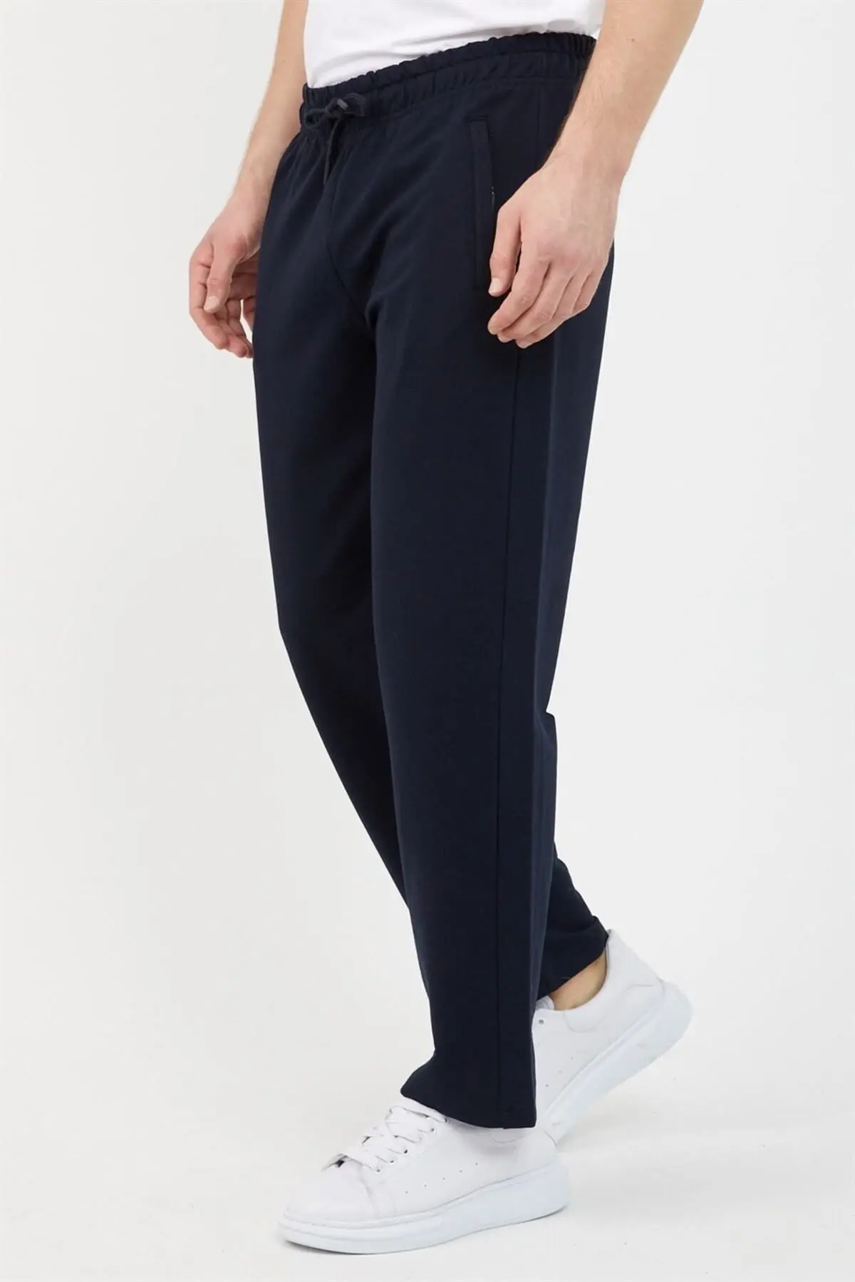 COMEOR Lacivert Erkek Düz Paça Cep Fermuar Detaylı Rahat Kesim Premium Kumaş Eşofman Altı