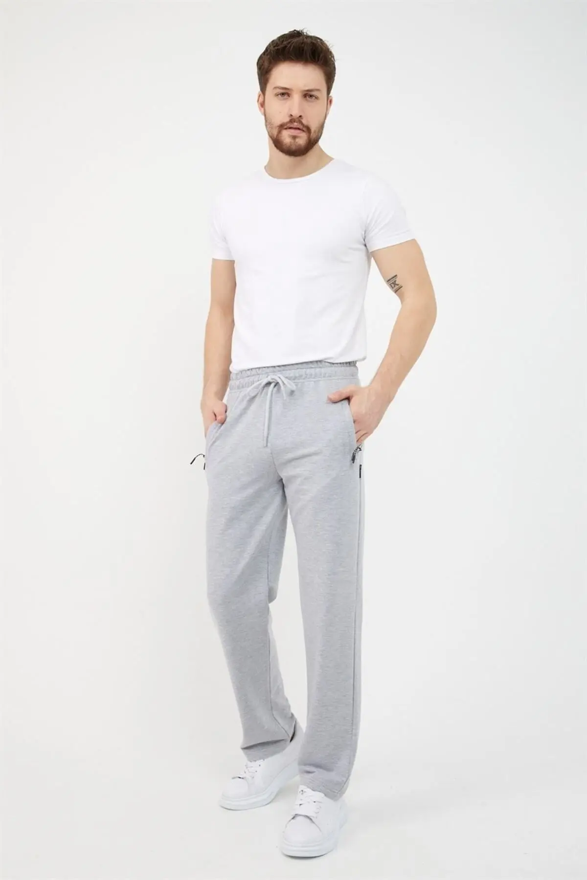 Gri Lacivert Erkek Büyük Beden 2'li Düz Paça Cep Fermuar Detaylı Rahat Kesim Eşofman
