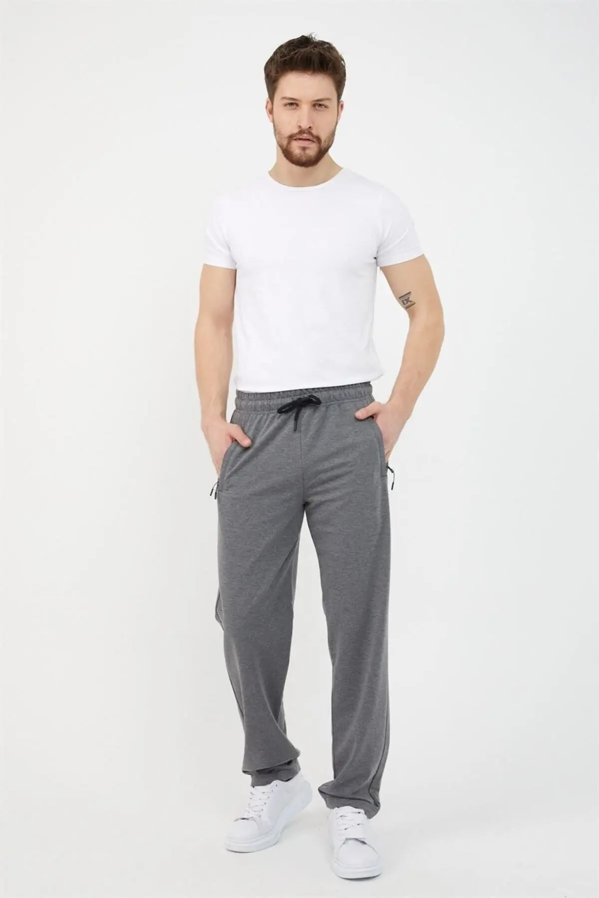 Siyah-antrasit Erkek Büyük Beden 2'li Düz Paça Cep Fermuar Detaylı Rahat Kesim Eşofman Altı