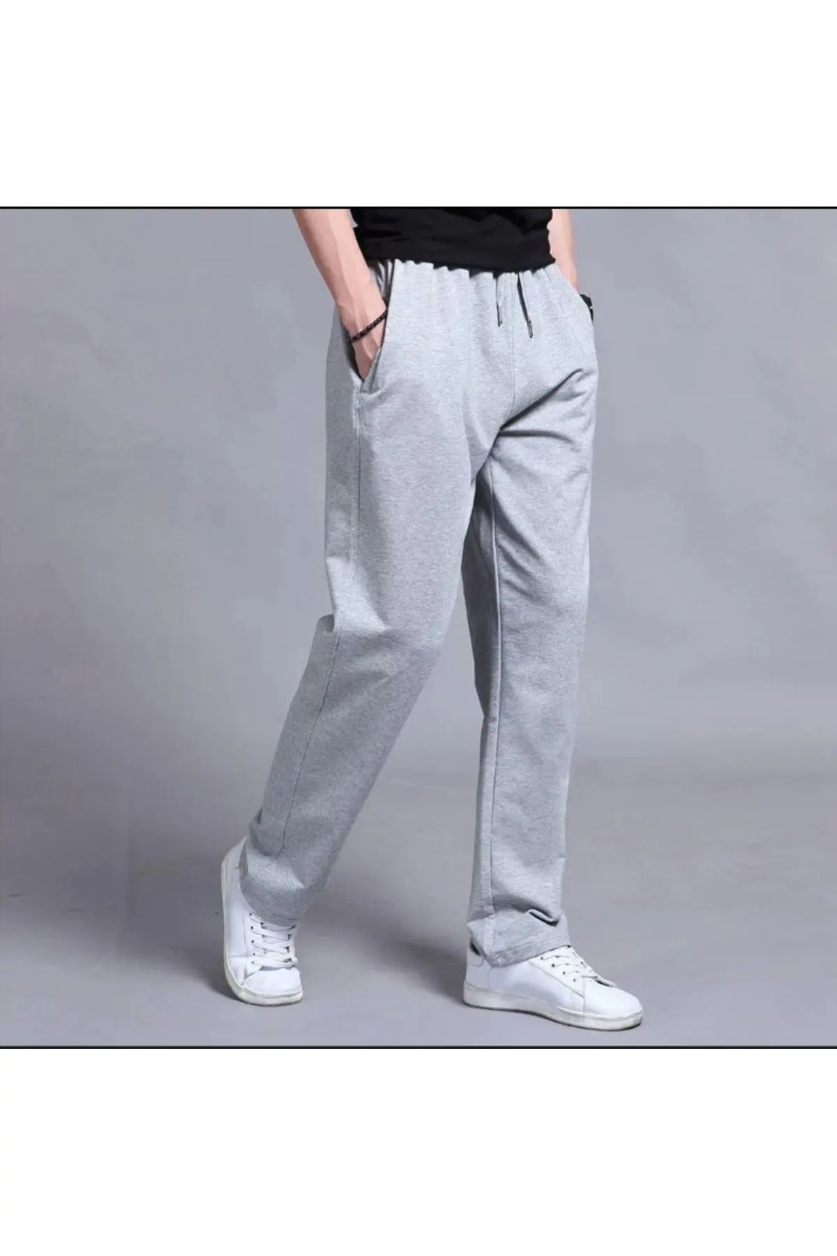 Siyah Gri 2 li Unisex Mevsimlik Geniş Paça Rahat Kesim Baggy Eşofman Altı