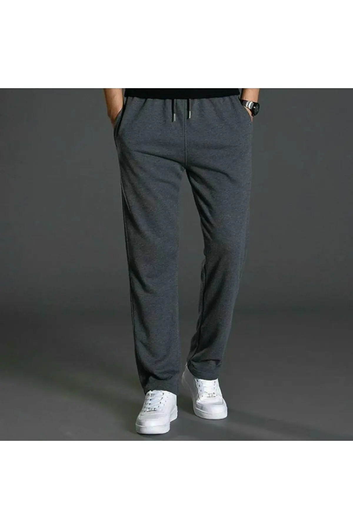 Siyah Antrasit 2 li Unisex Mevsimlik Geniş Paça Rahat Kesim Baggy Eşofman Altı